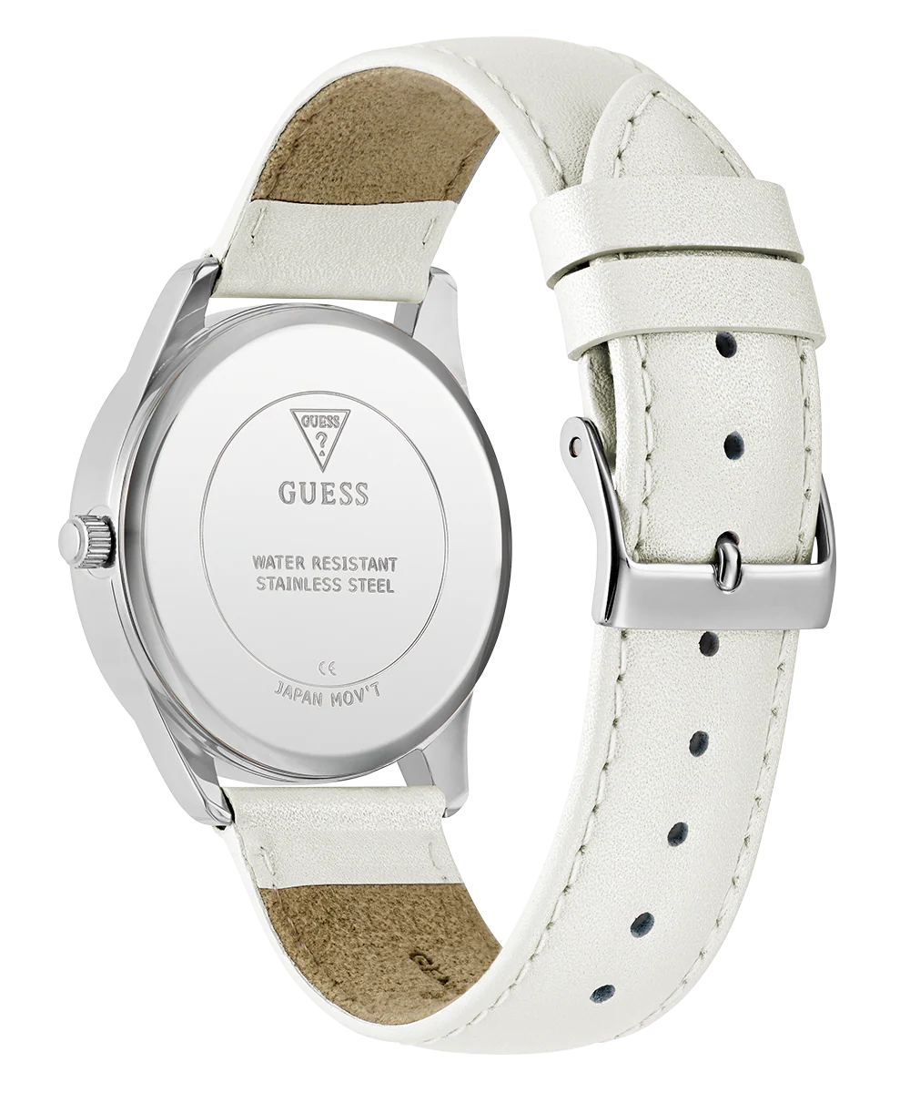 GUESS Ladies White Silver Tone Analog Watch