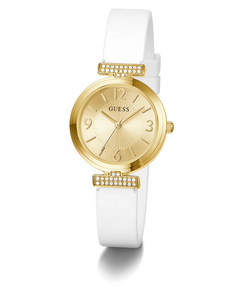 GUESS Ladies White Gold Tone Analog Watch