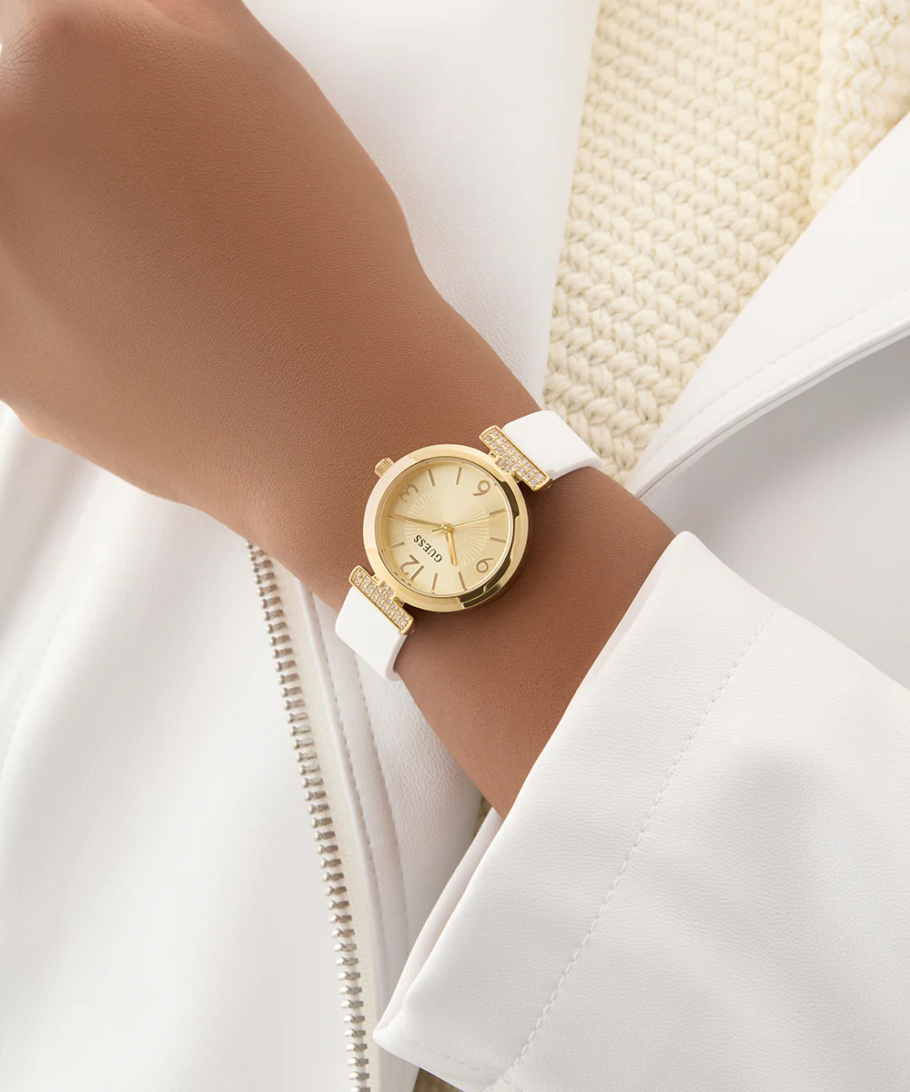 GUESS Ladies White Gold Tone Analog Watch