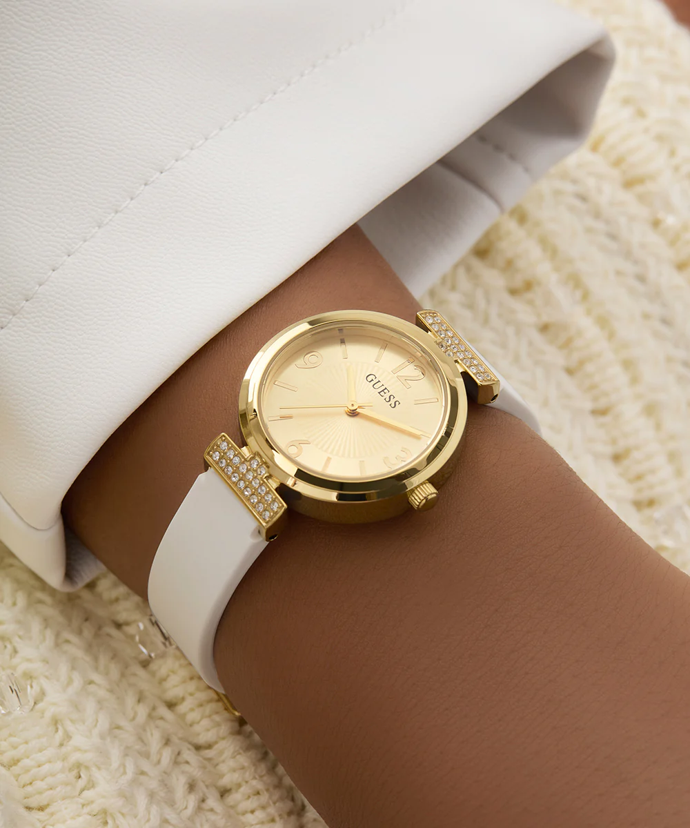GUESS Ladies White Gold Tone Analog Watch