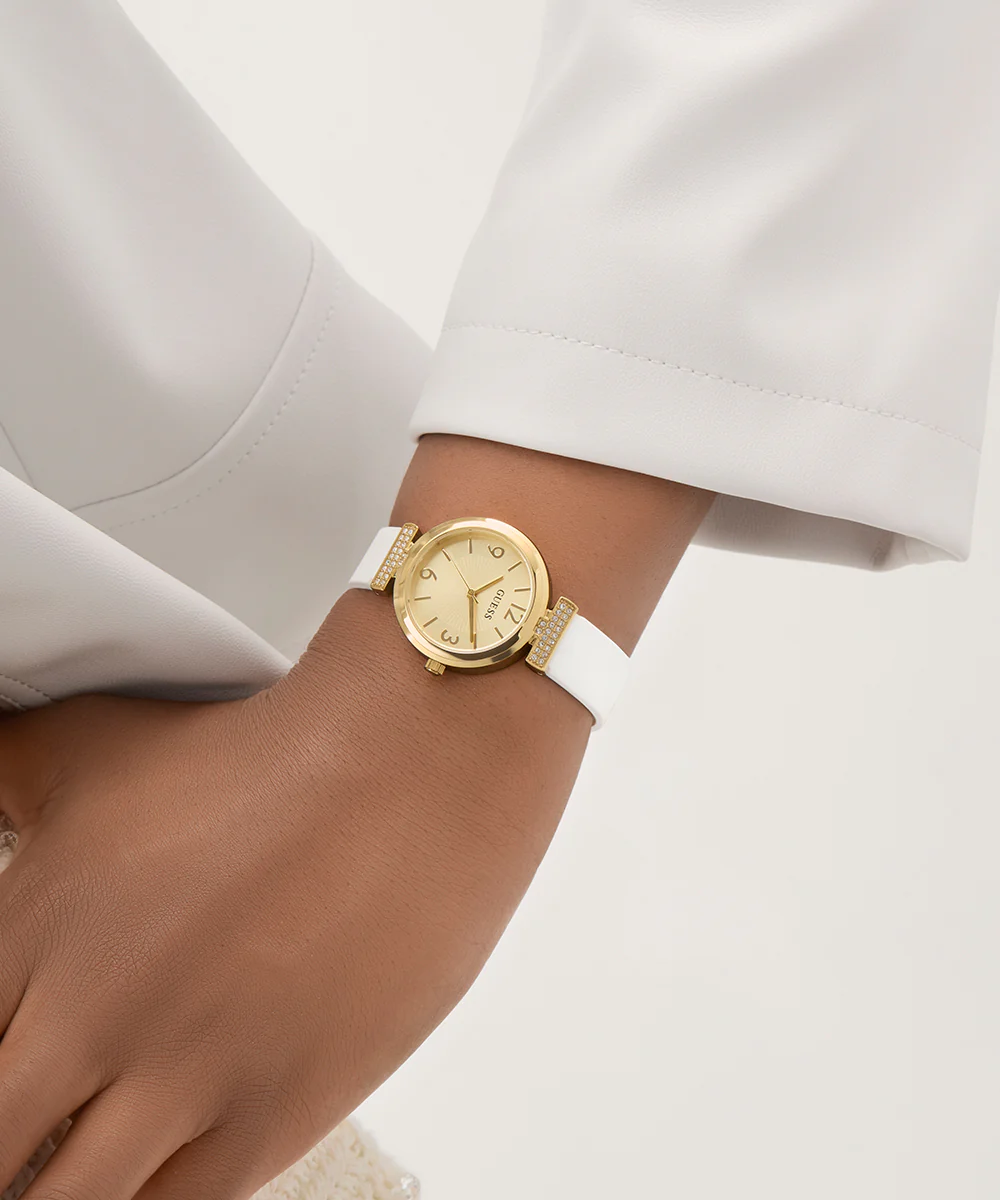 GUESS Ladies White Gold Tone Analog Watch