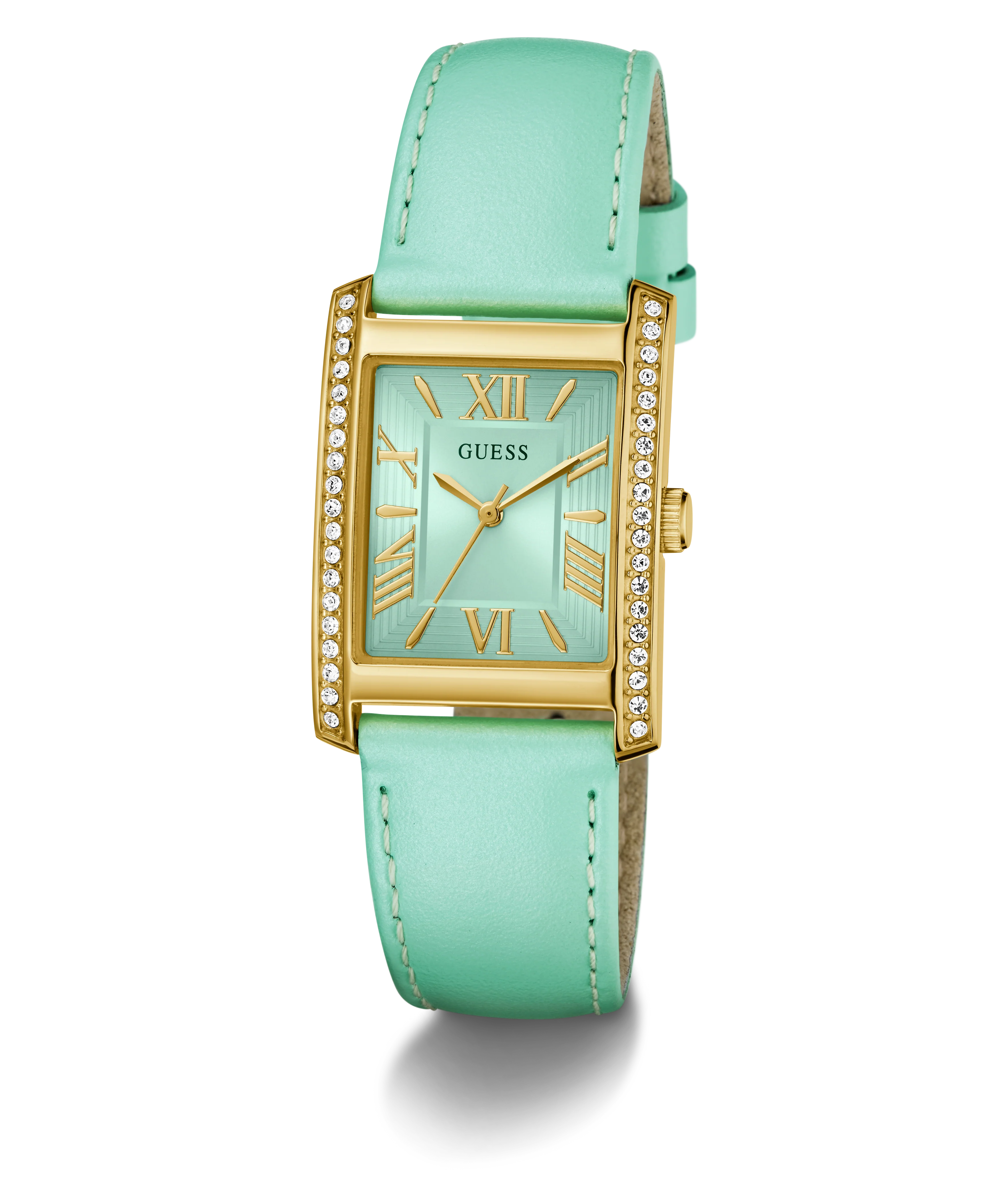 GUESS Ladies Green Gold Tone Analog Watch