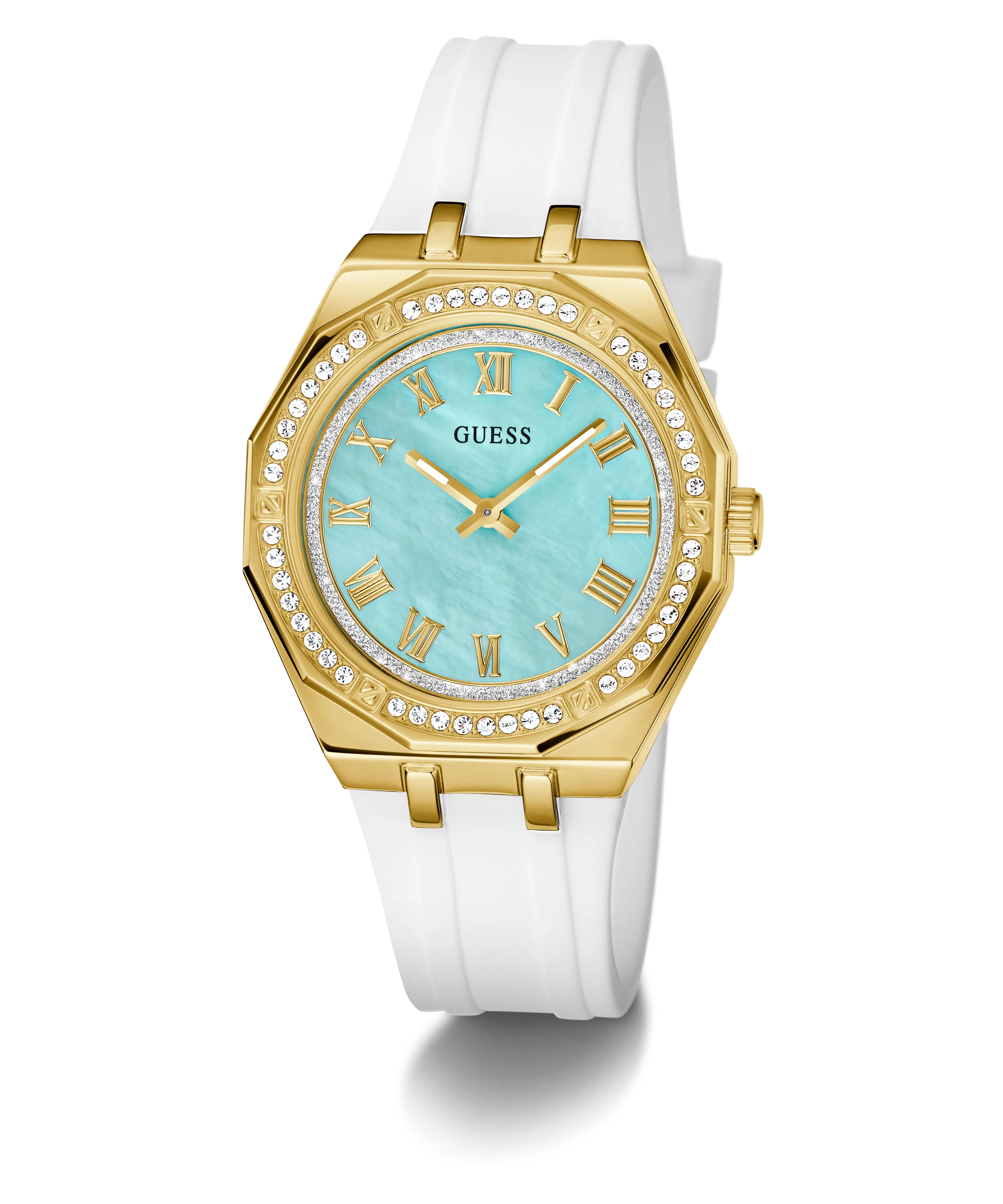 GUESS Ladies White Gold Tone Analog Watch