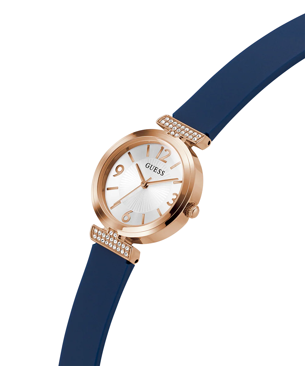 GUESS Ladies Blue Rose Gold Tone Analog Watch