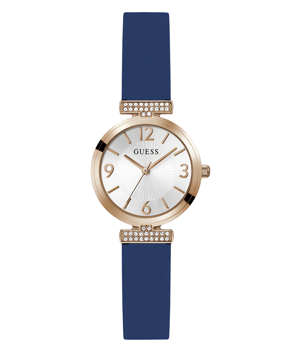 GUESS Ladies Blue Rose Gold Tone Analog Watch