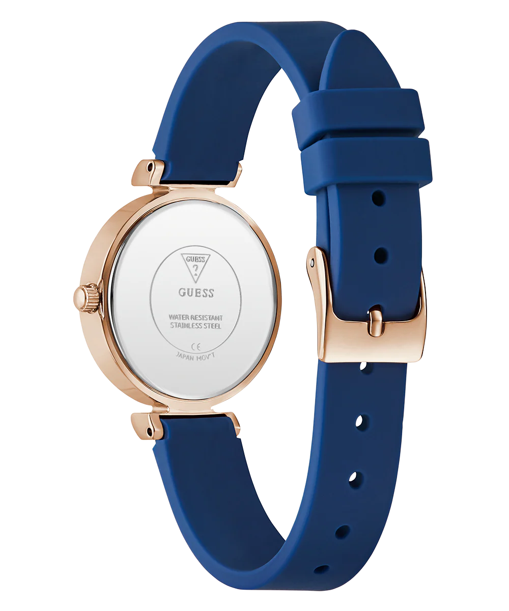 GUESS Ladies Blue Rose Gold Tone Analog Watch