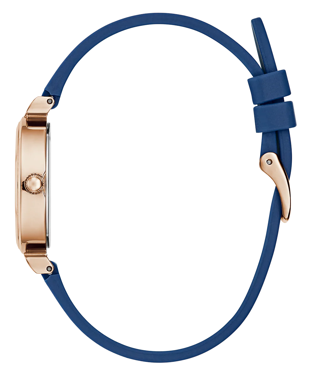 GUESS Ladies Blue Rose Gold Tone Analog Watch