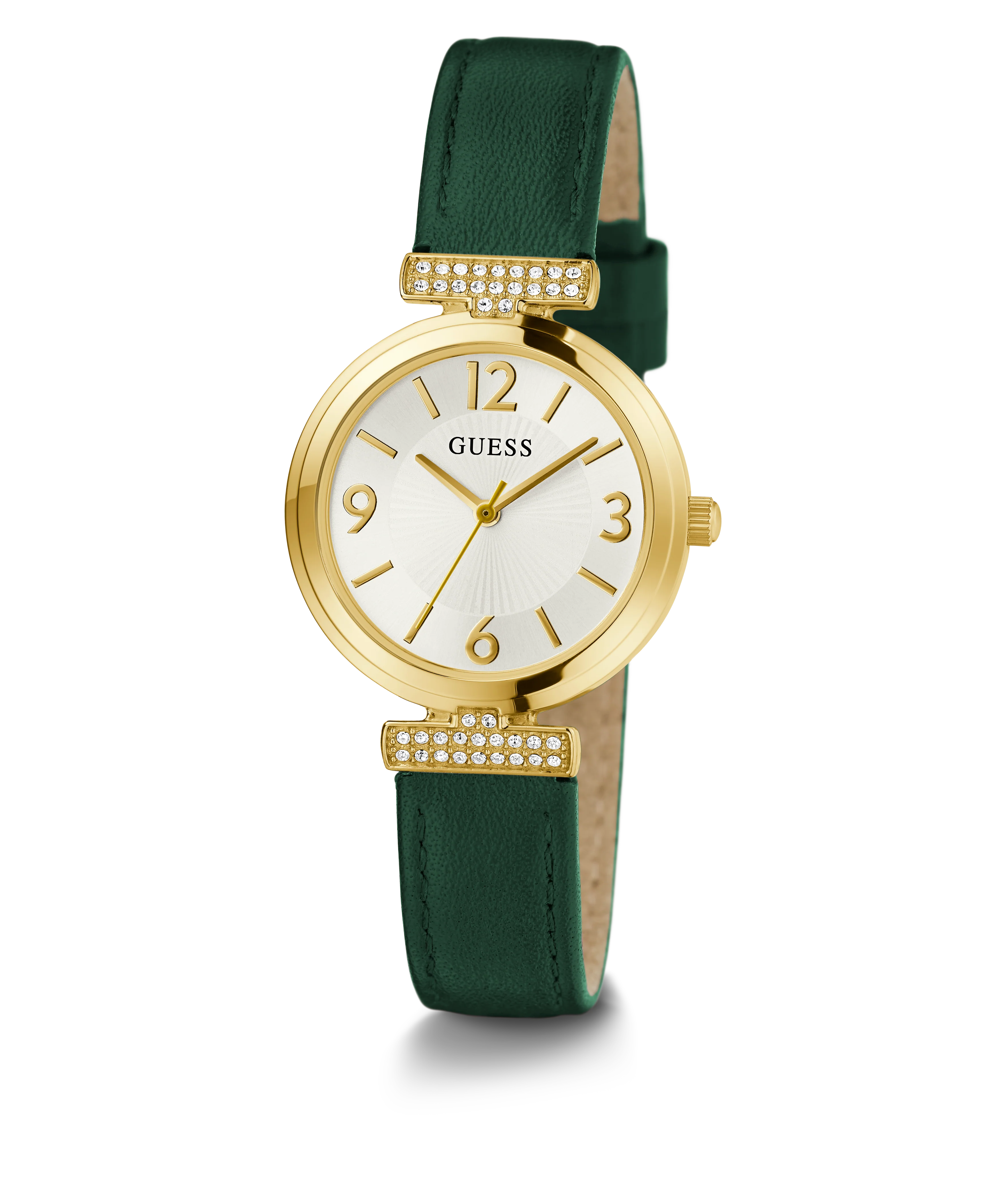 GUESS Ladies Green Gold Tone Analog Watch