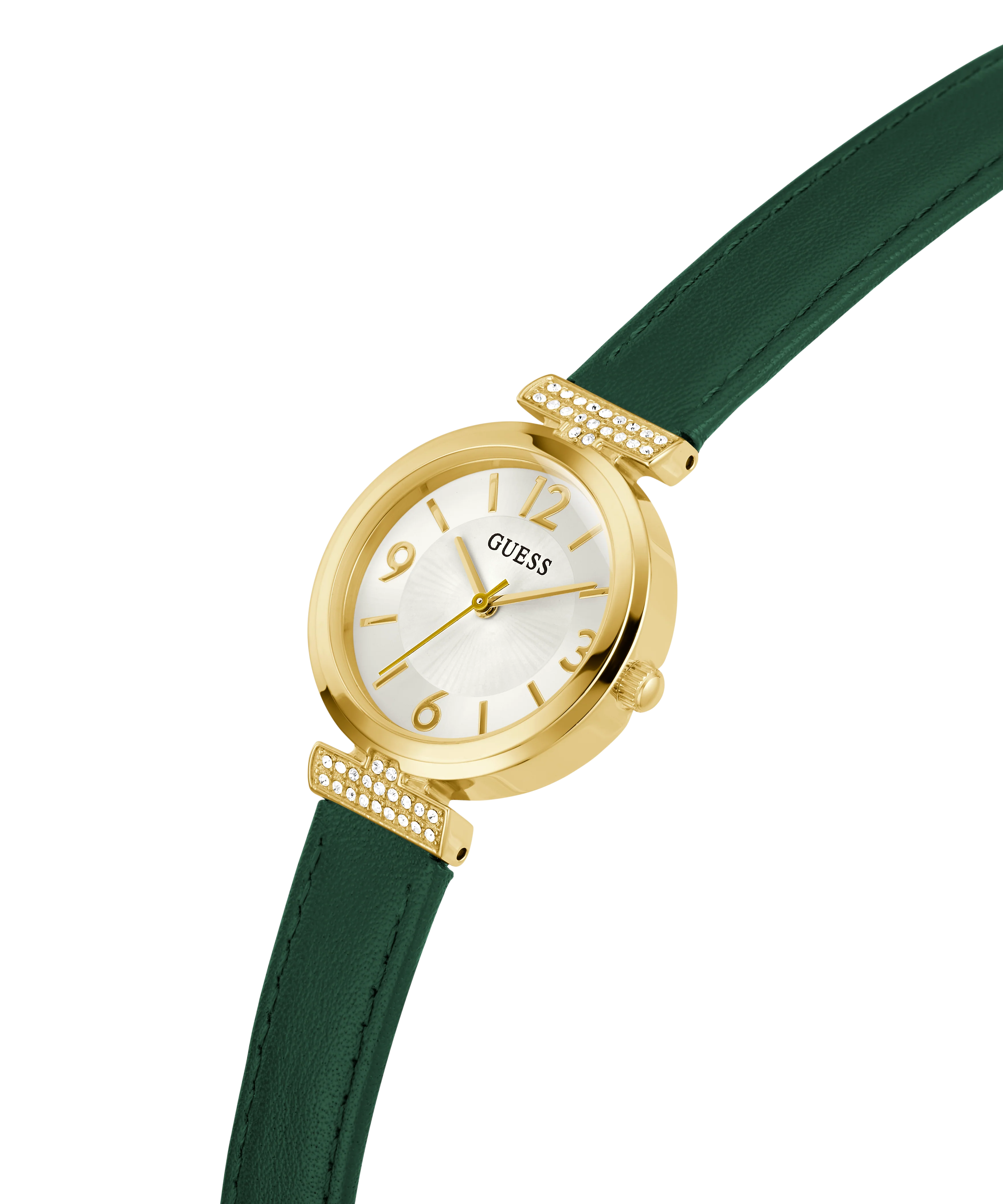 GUESS Ladies Green Gold Tone Analog Watch