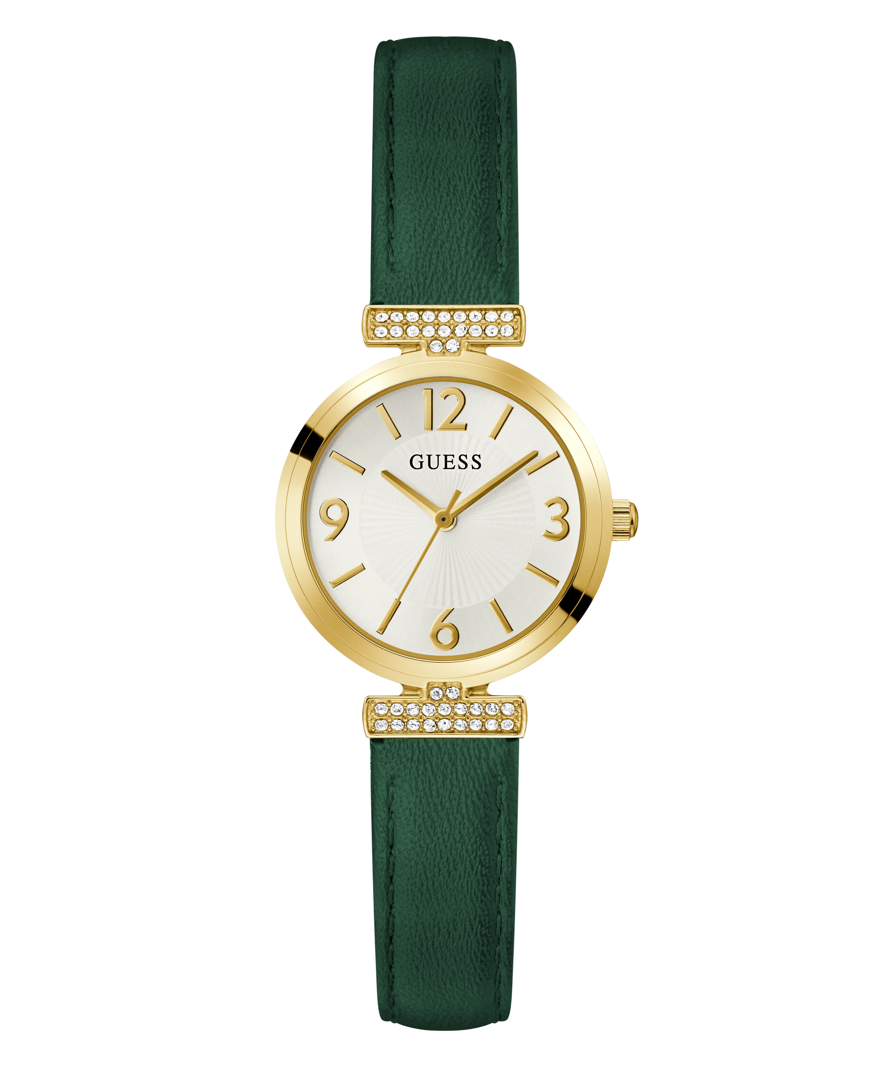 GUESS Ladies Green Gold Tone Analog Watch