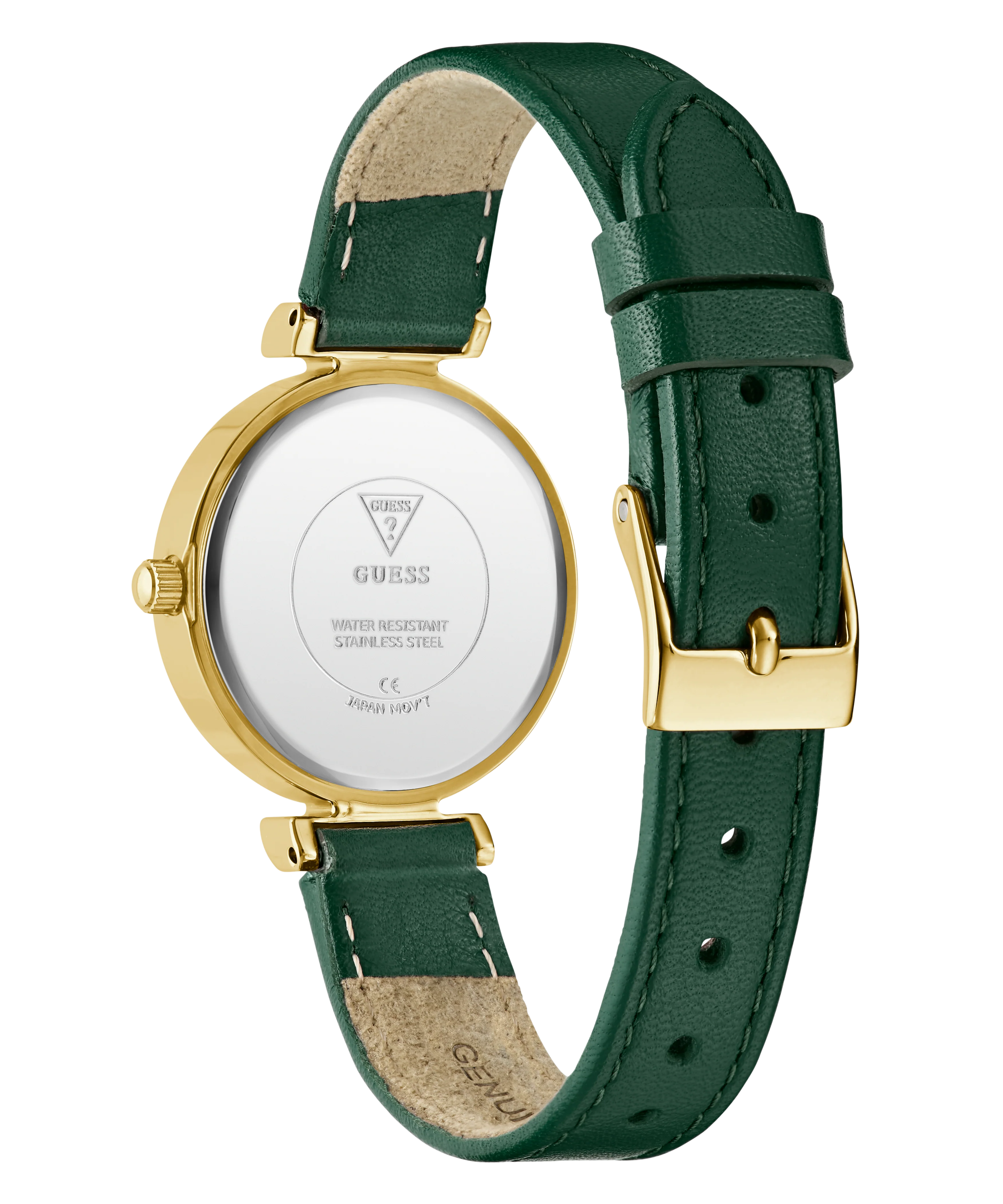 GUESS Ladies Green Gold Tone Analog Watch