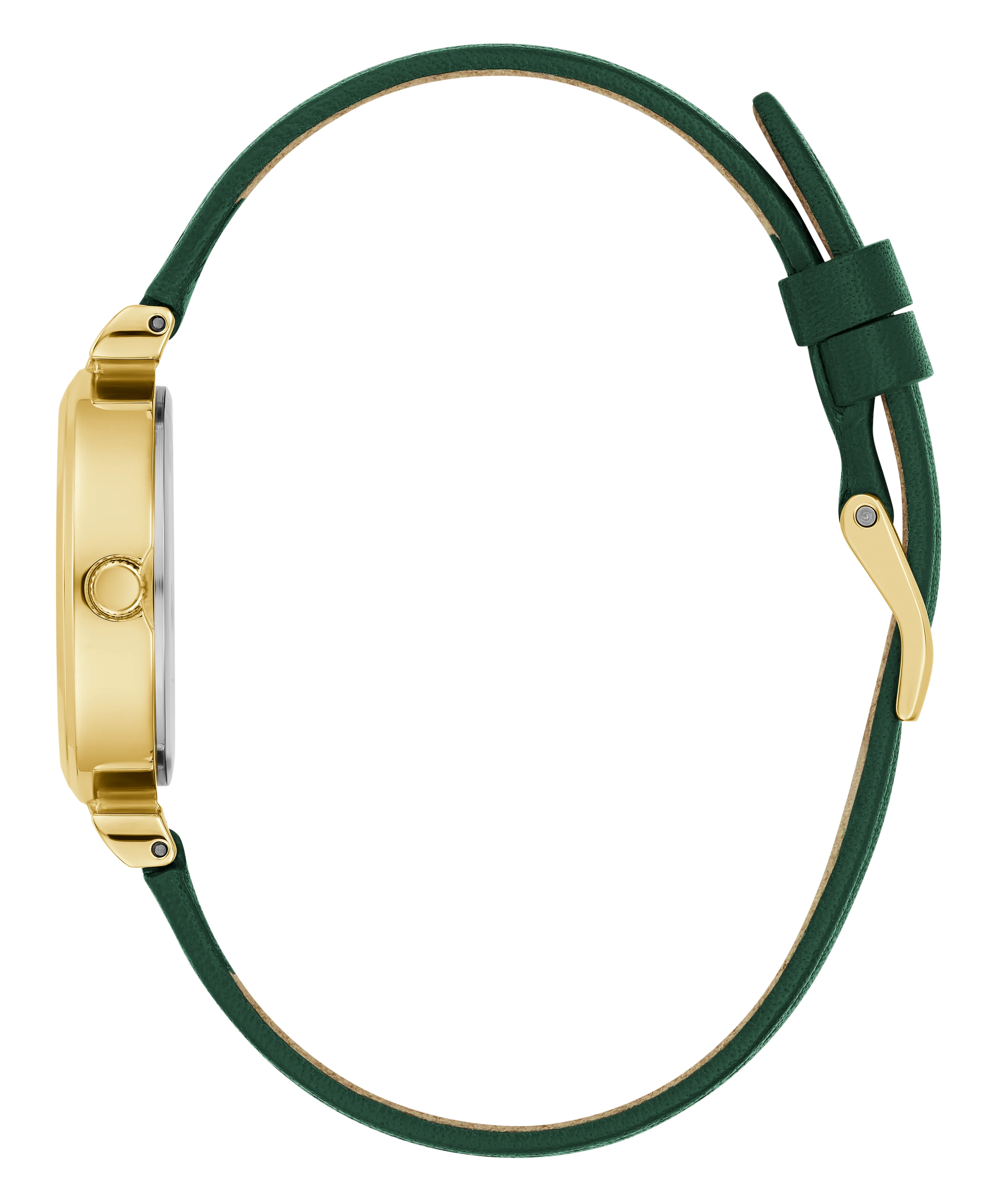 GUESS Ladies Green Gold Tone Analog Watch