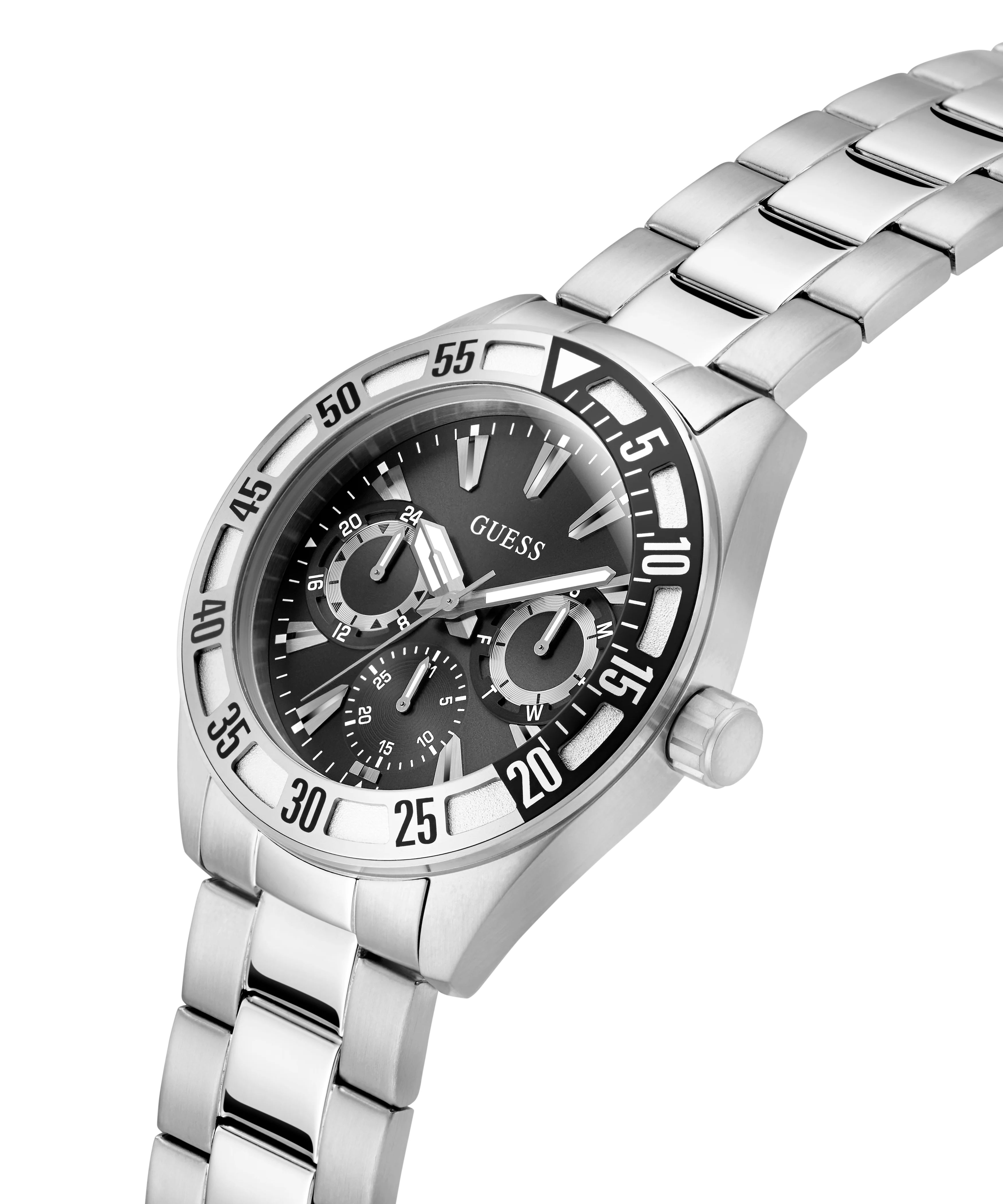 GUESS Mens Silver Tone Multi-function Watch