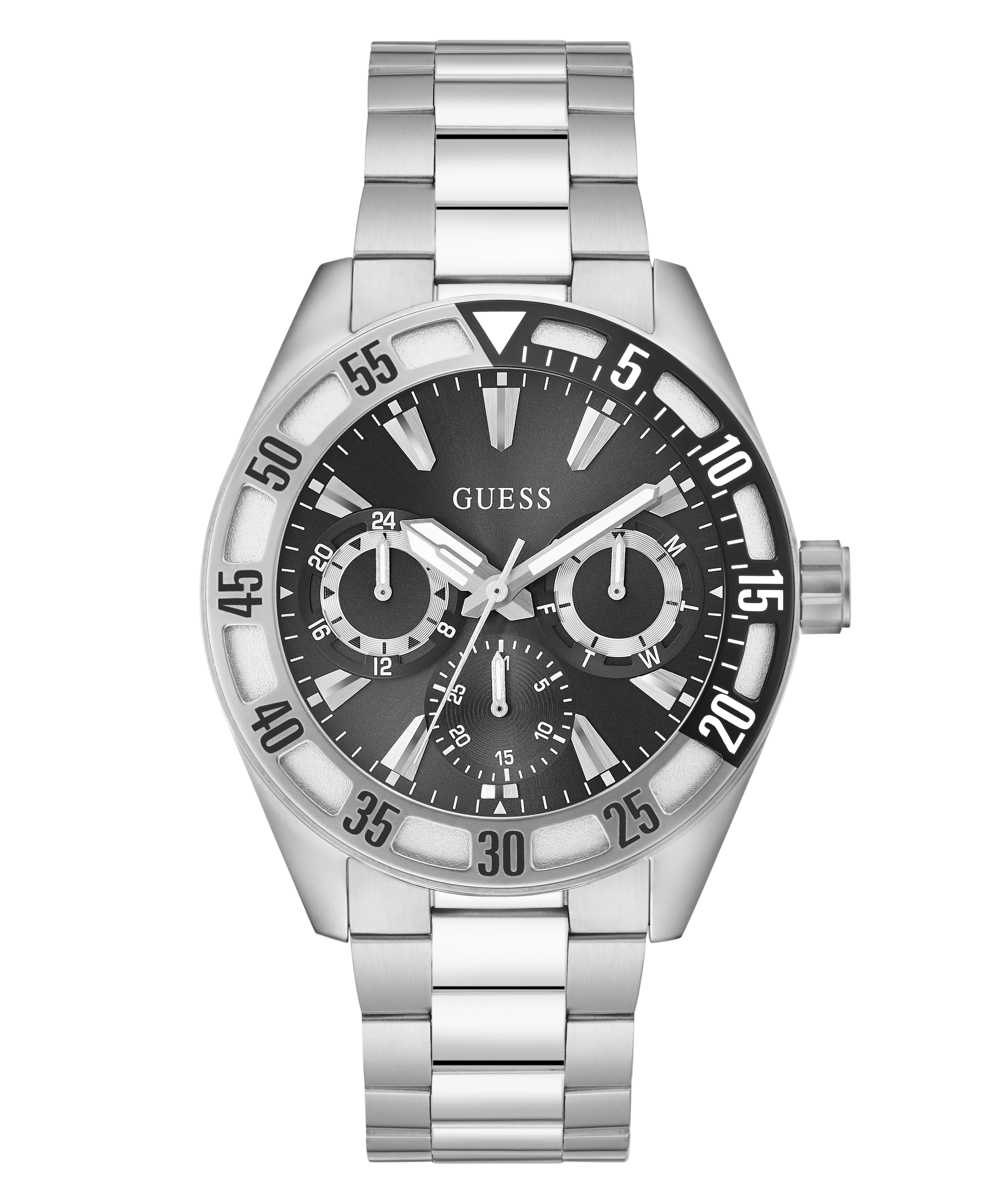 GUESS Mens Silver Tone Multi-function Watch