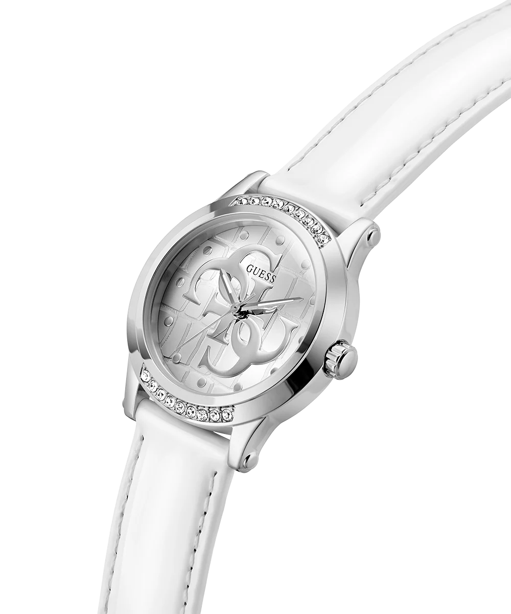 GUESS Ladies White Silver Tone Analog Watch