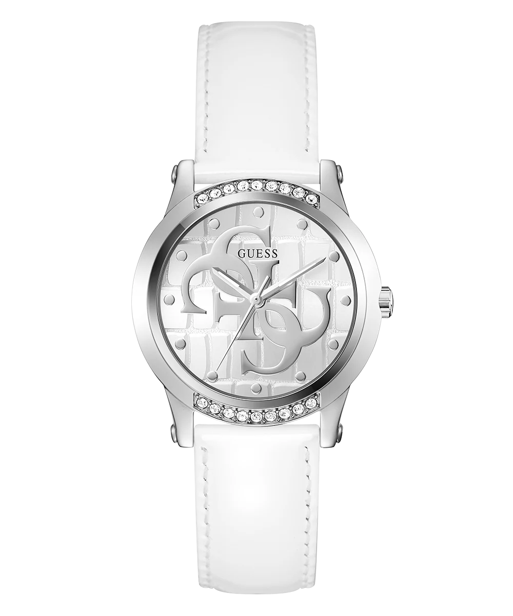 GUESS Ladies White Silver Tone Analog Watch