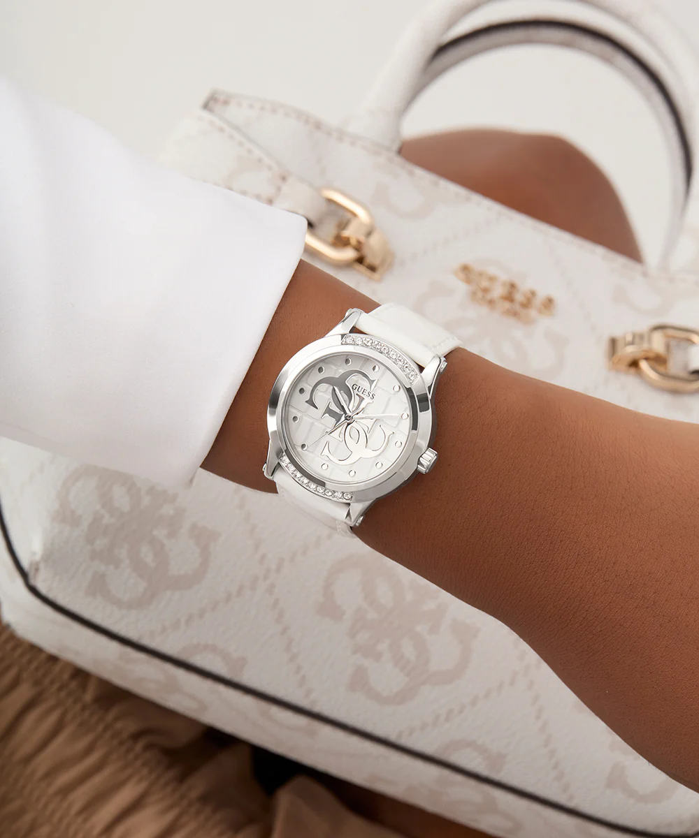 GUESS Ladies White Silver Tone Analog Watch