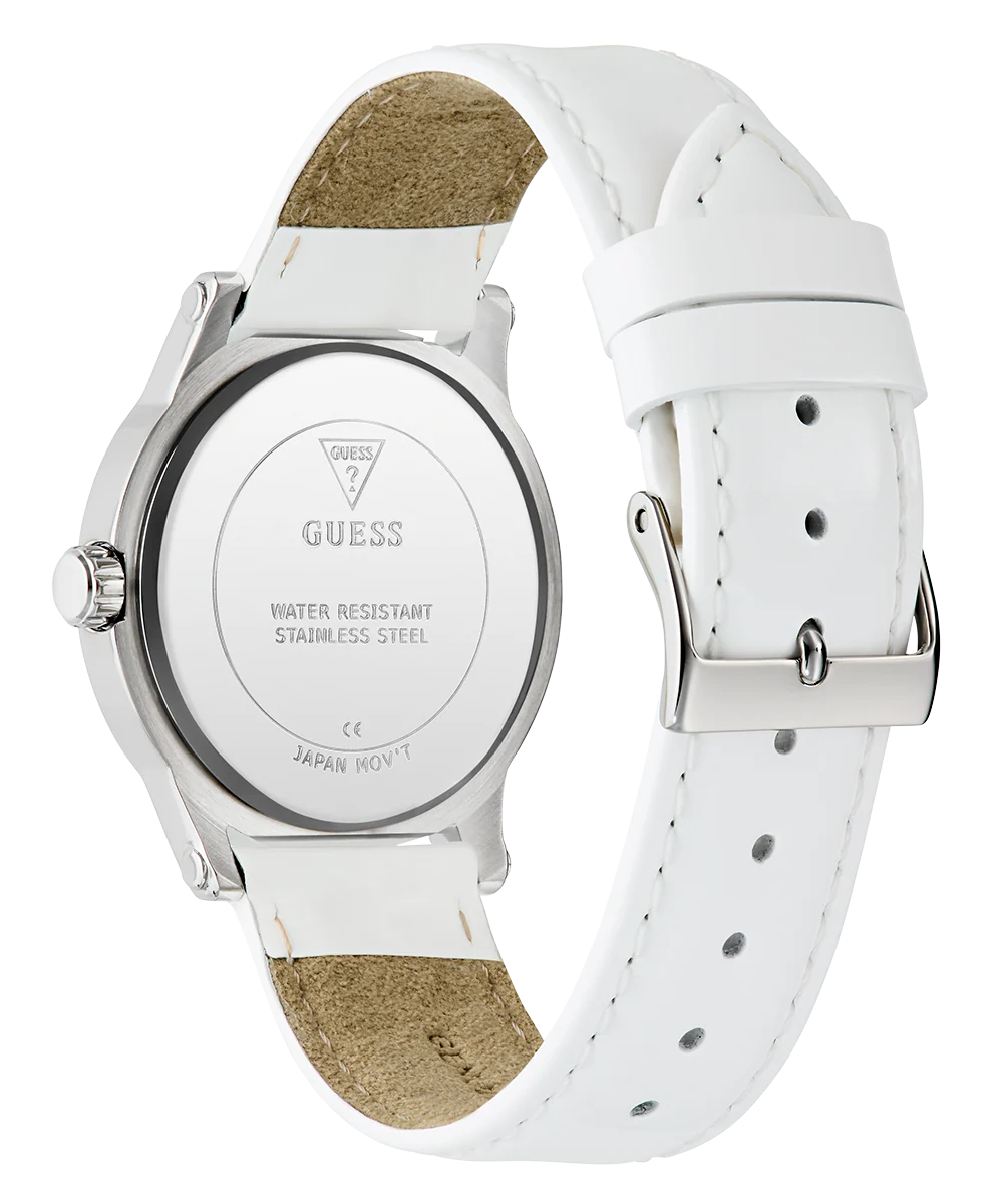 GUESS Ladies White Silver Tone Analog Watch