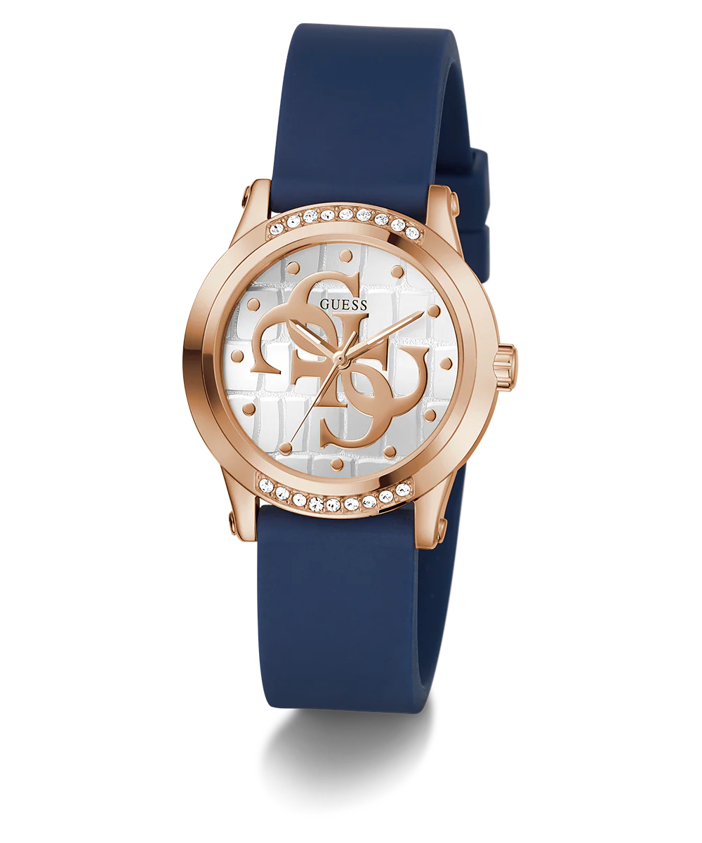 GUESS Ladies Blue Rose Gold Tone Analog Watch