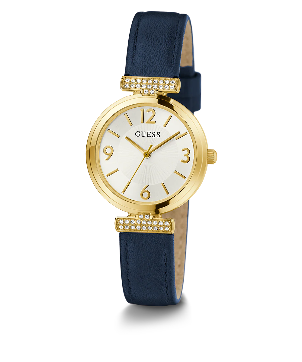 GUESS Ladies Blue Gold Tone Analog Watch