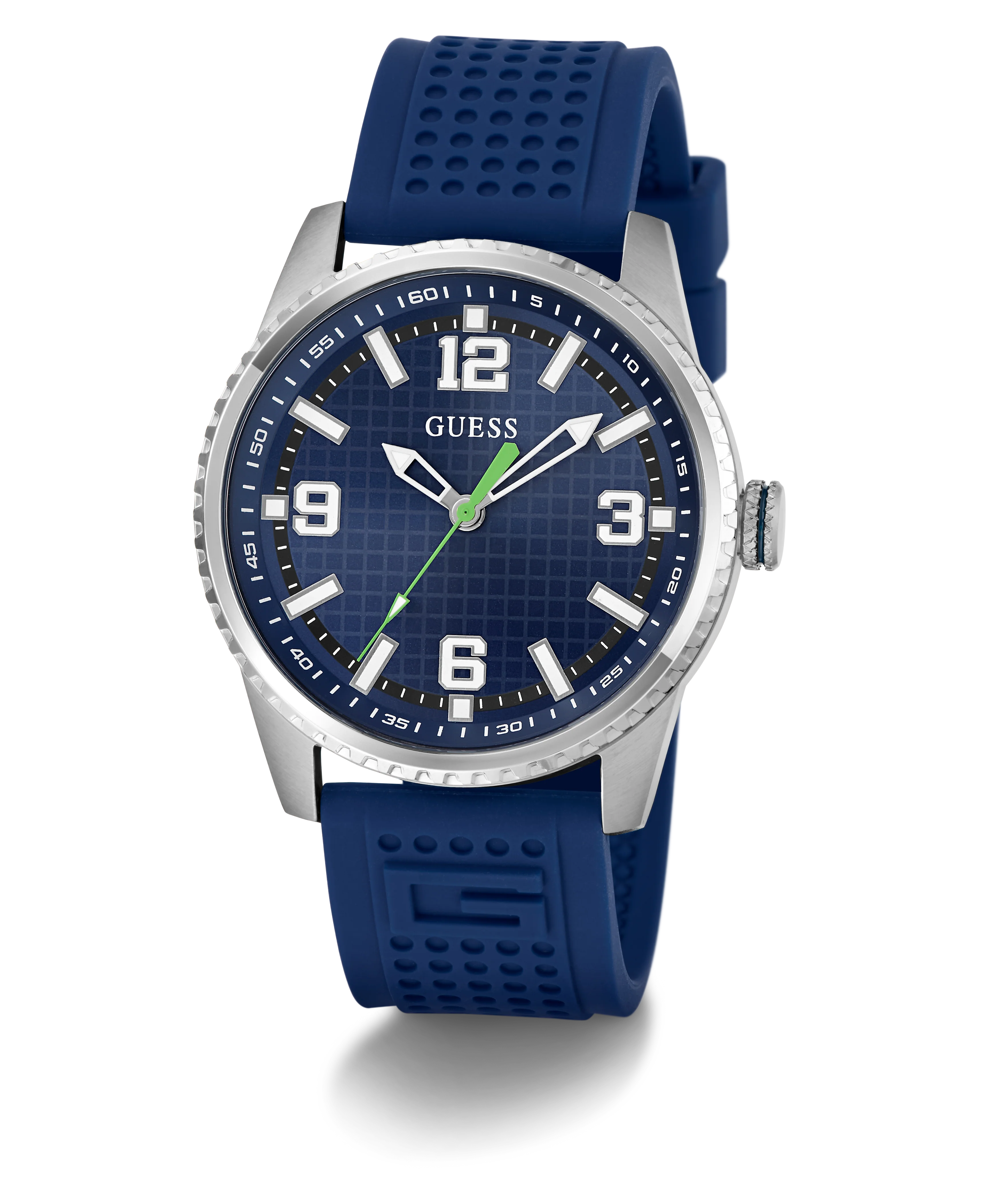 GUESS Mens Blue Silver Tone Analog Watch