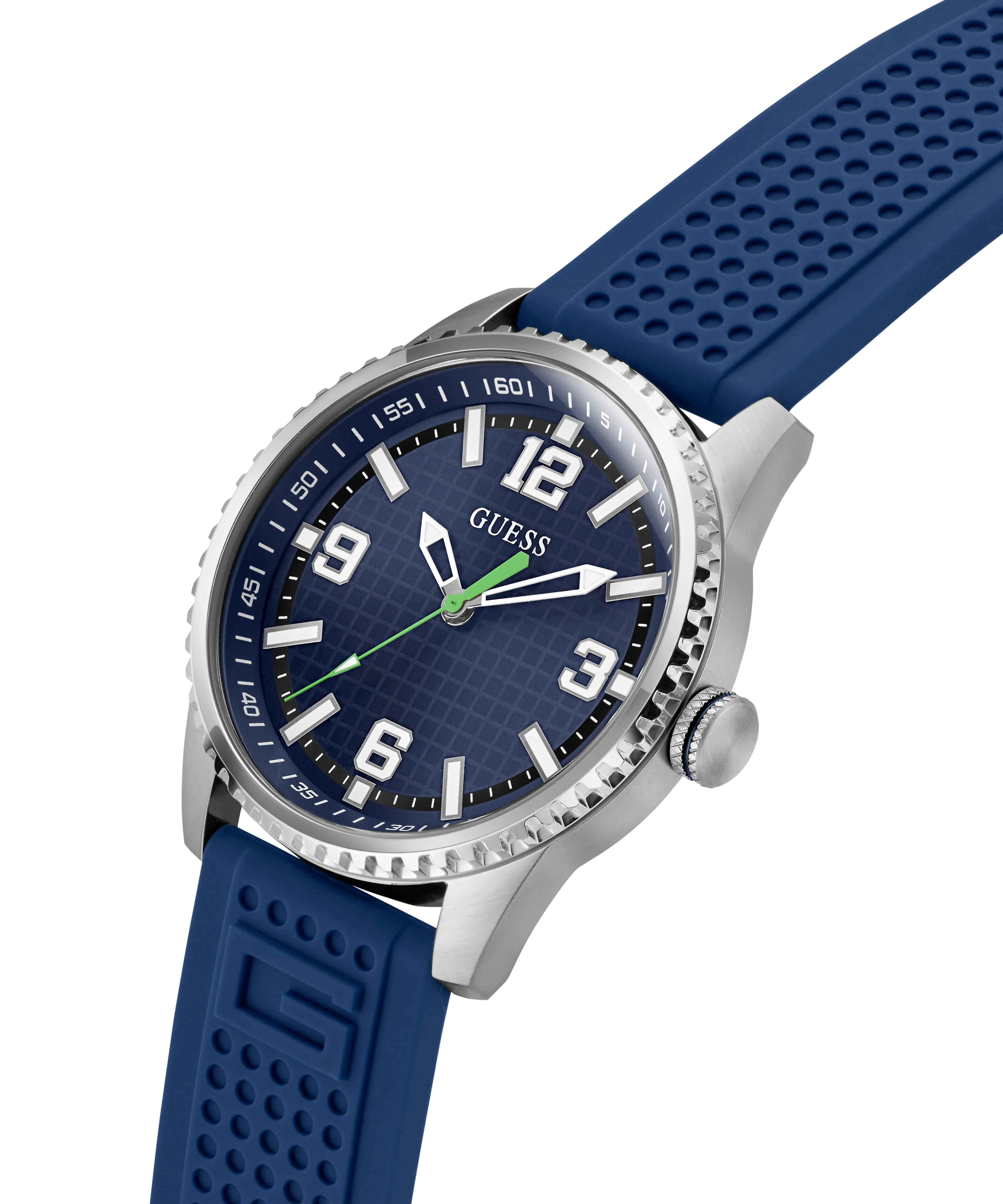 GUESS Mens Blue Silver Tone Analog Watch