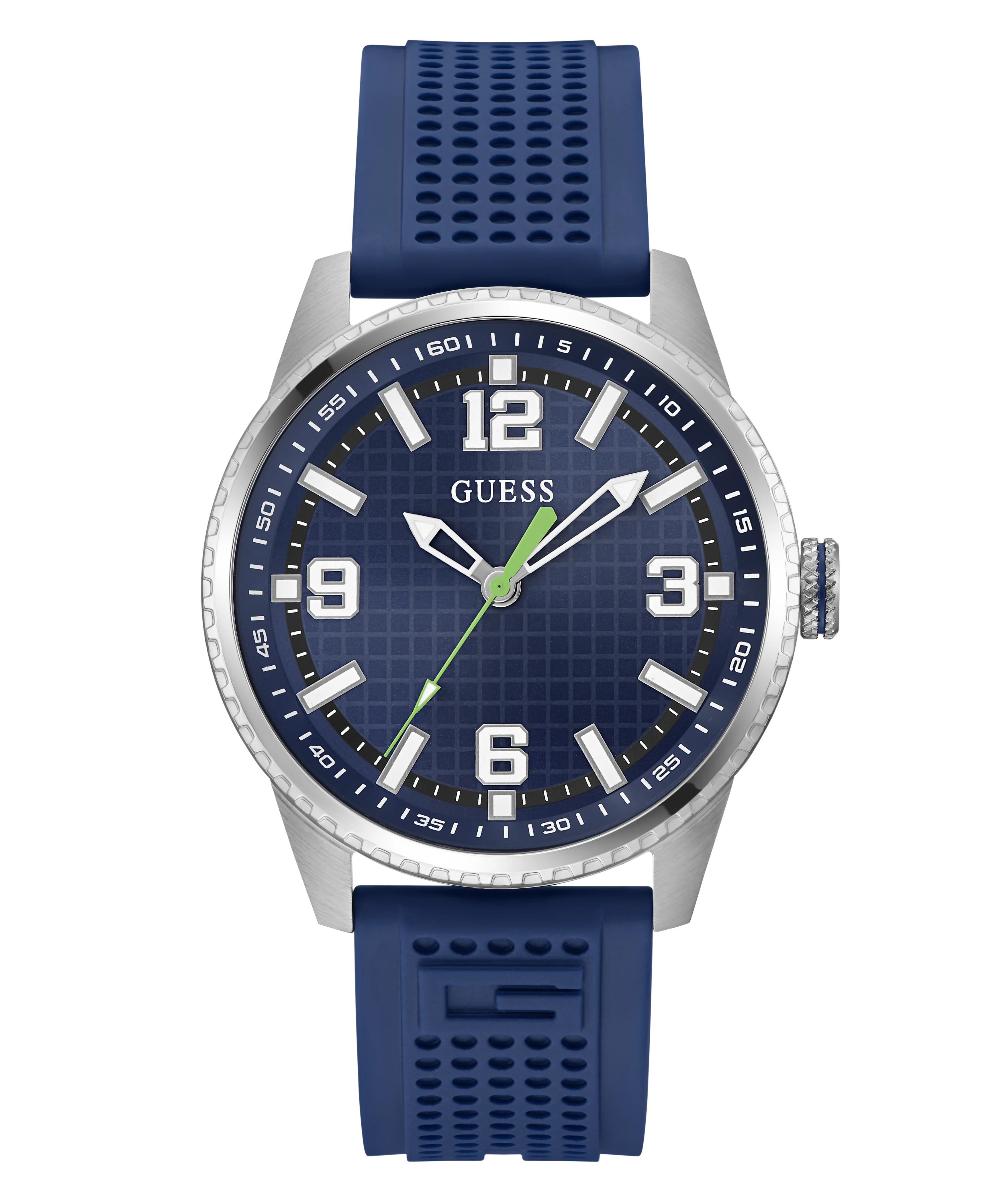 GUESS Mens Blue Silver Tone Analog Watch
