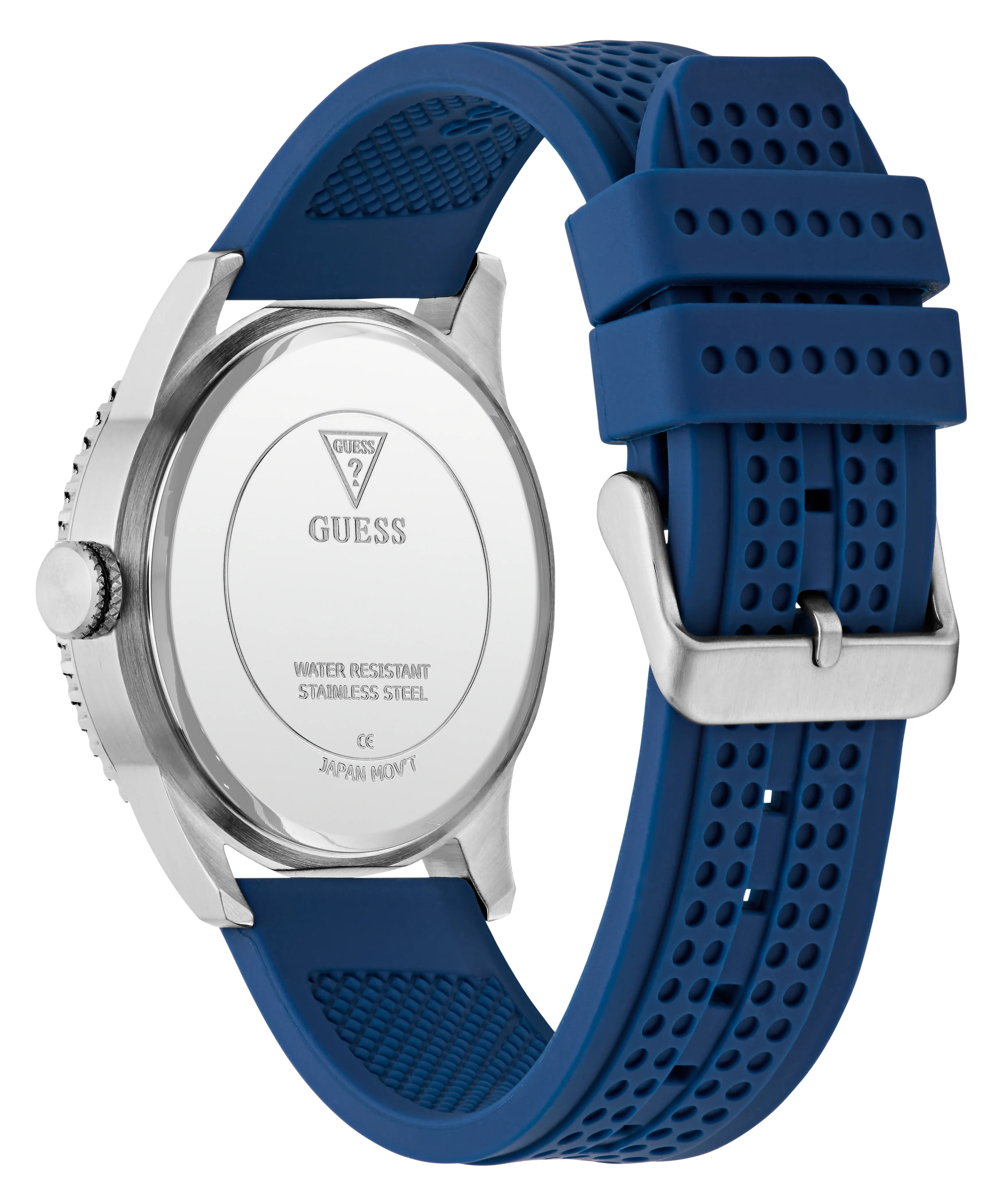 GUESS Mens Blue Silver Tone Analog Watch