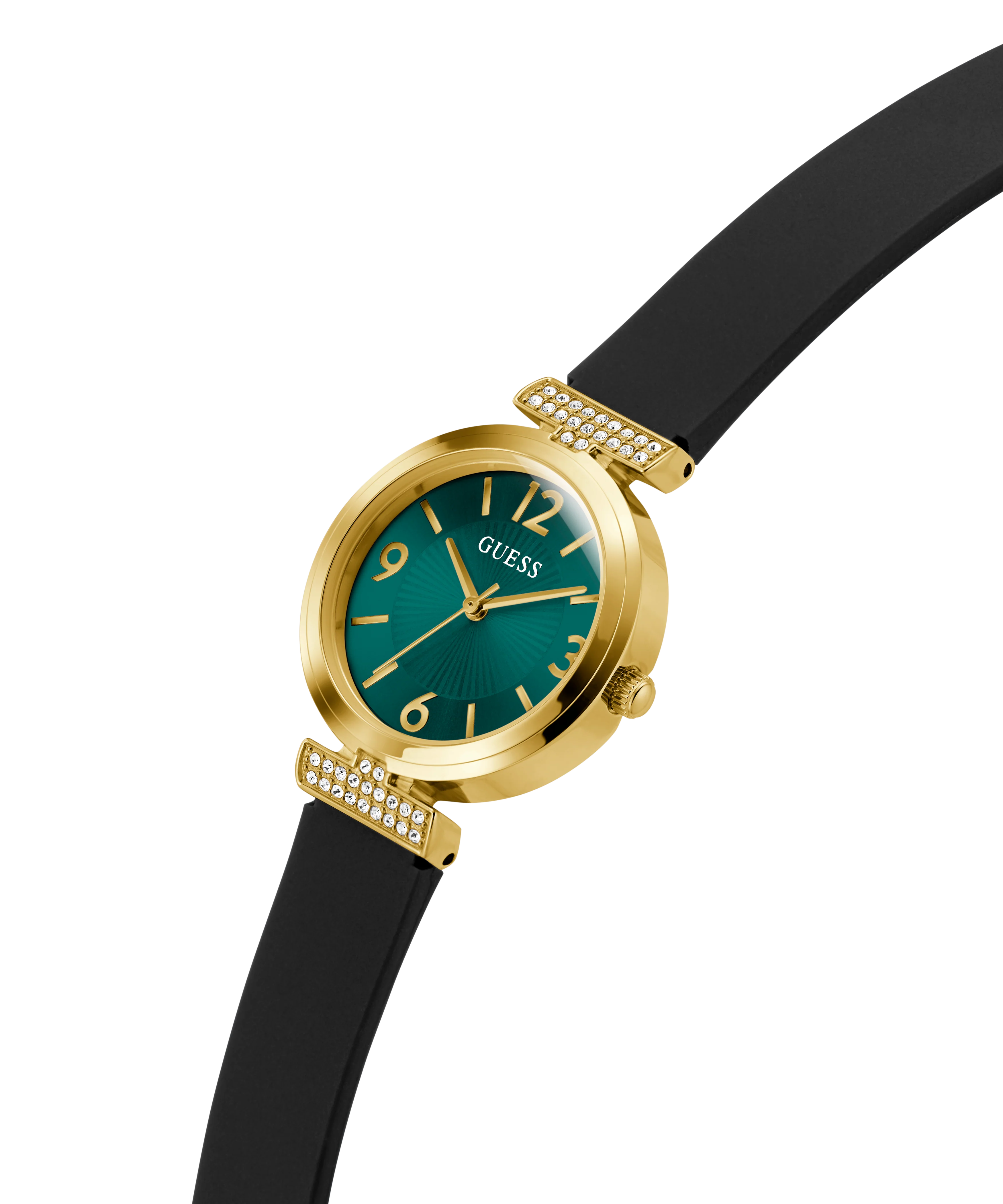 GUESS Ladies Black Gold Tone Analog Watch