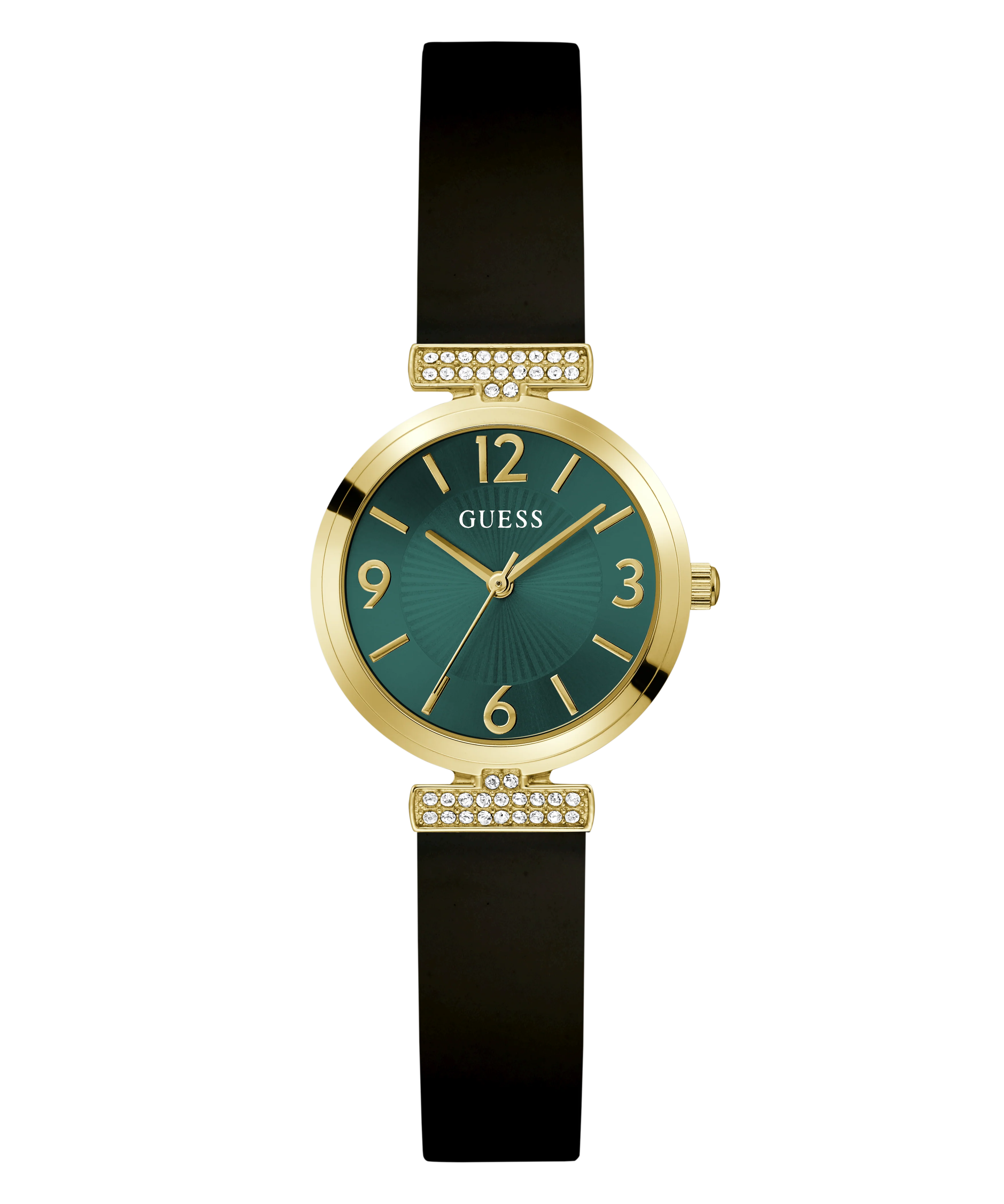 GUESS Ladies Black Gold Tone Analog Watch