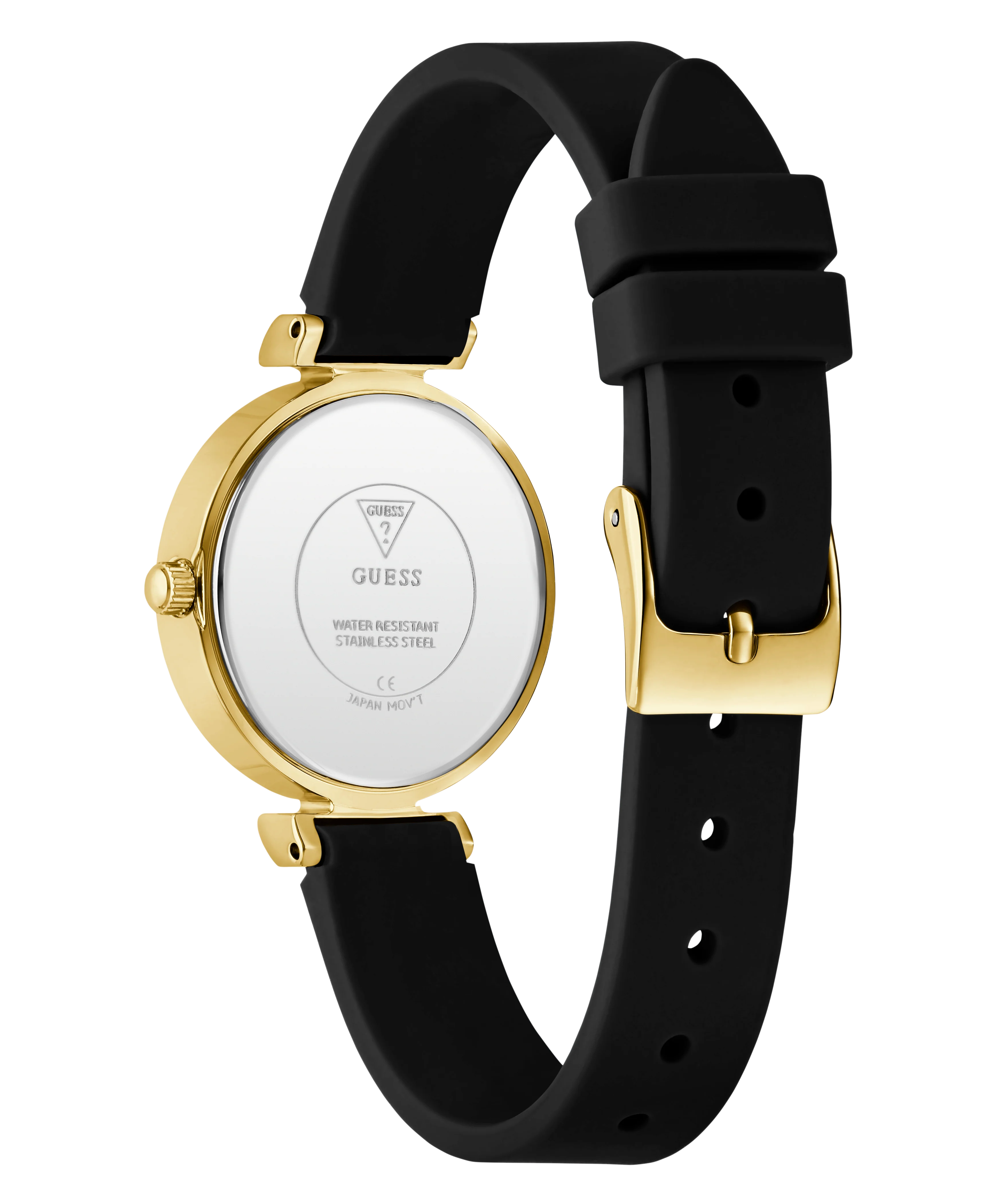 GUESS Ladies Black Gold Tone Analog Watch