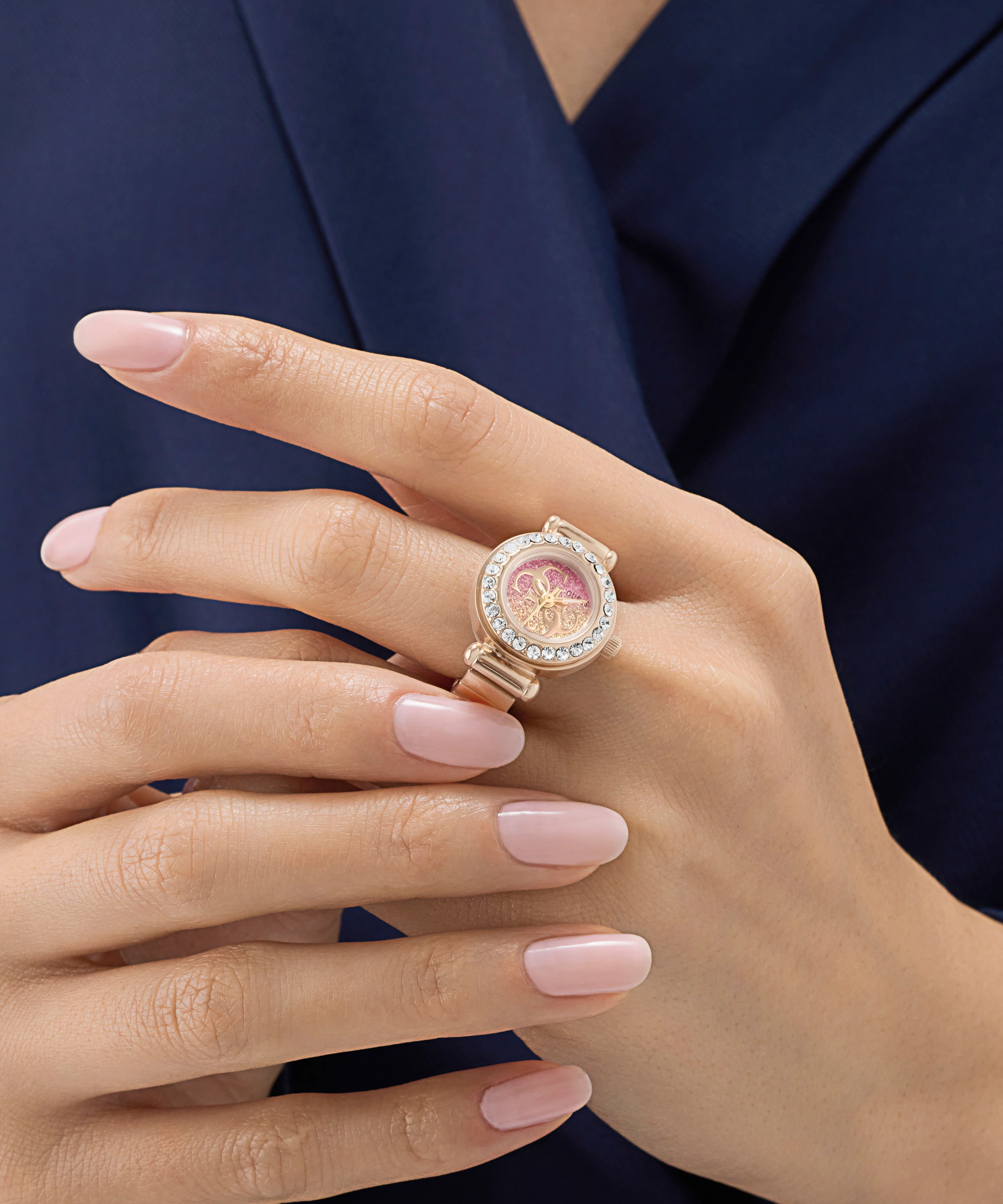 GUESS Ladies Large Anna Rose Gold Tone Analog Watch Ring