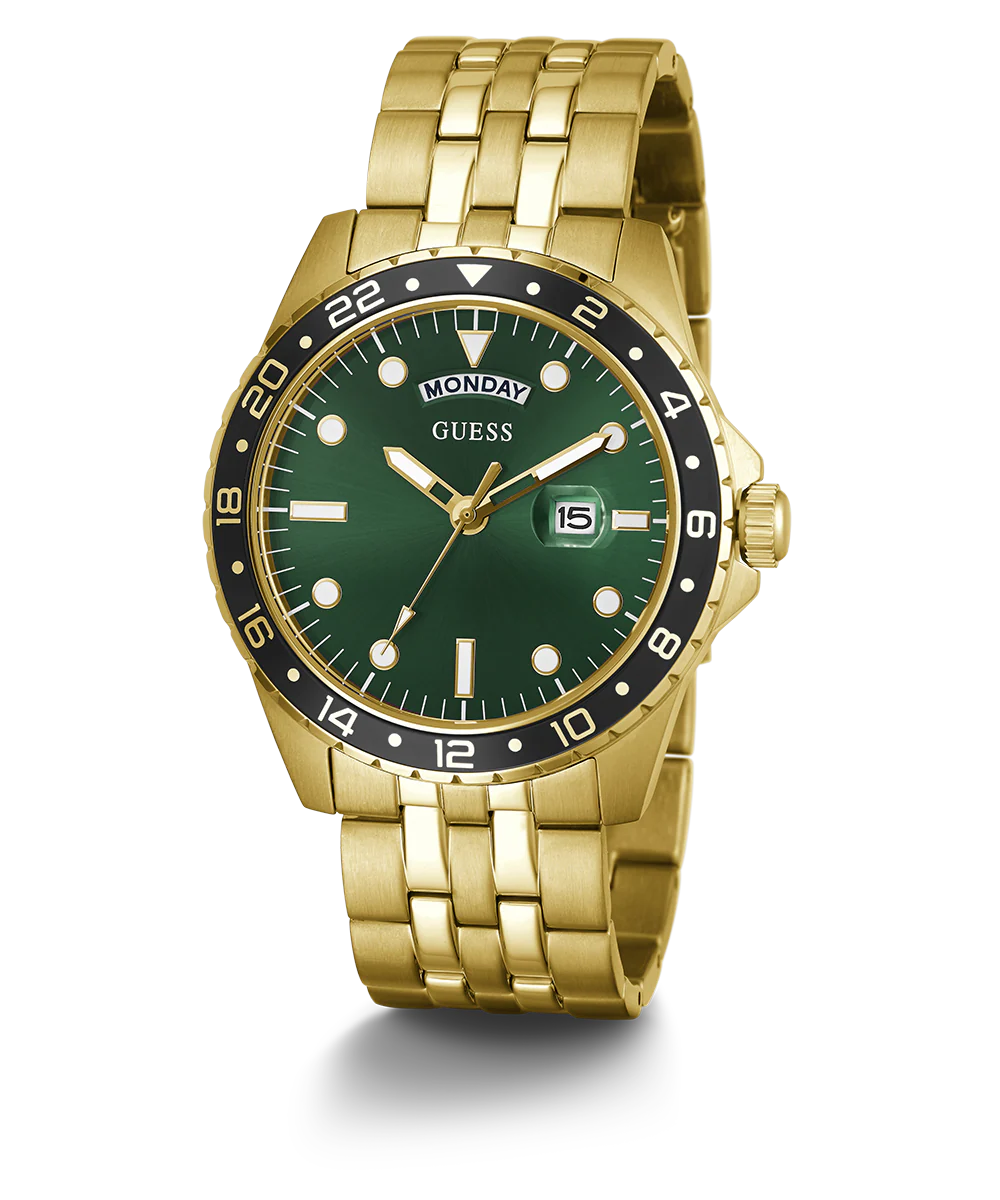 GUESS Mens Gold Tone Day/Date Watch