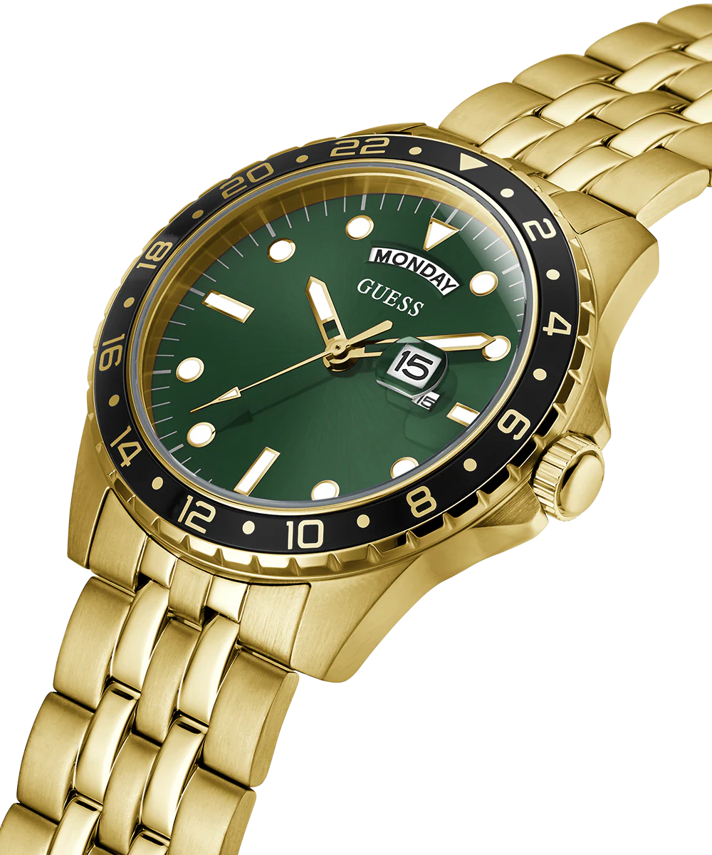 GUESS Mens Gold Tone Day/Date Watch