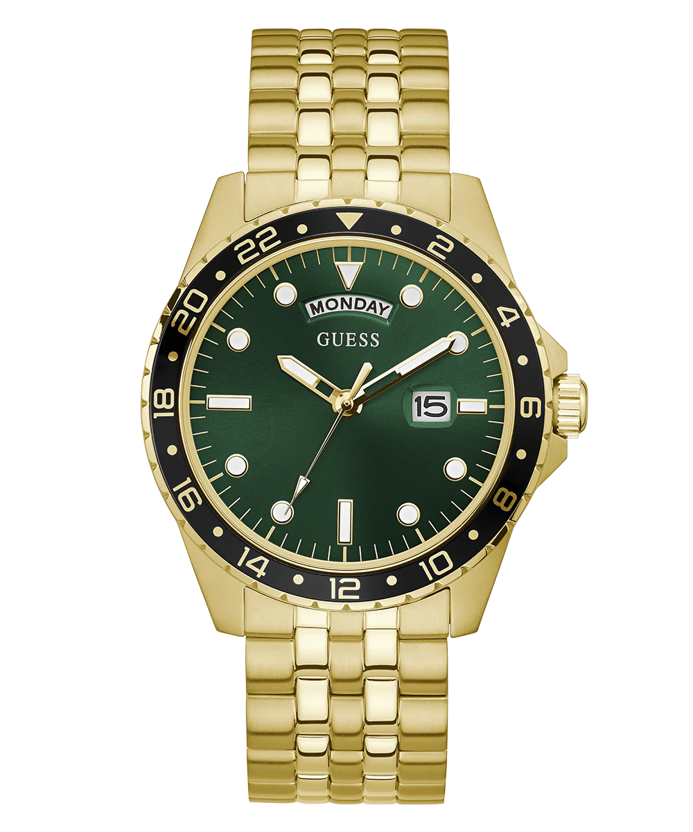 GUESS Mens Gold Tone Day/Date Watch