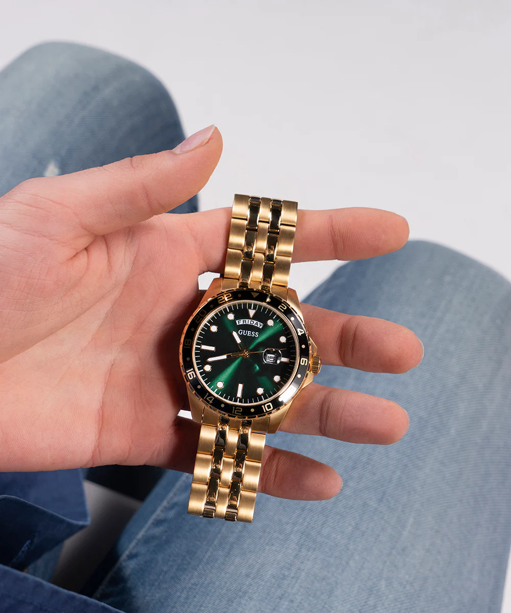 GUESS Mens Gold Tone Day/Date Watch