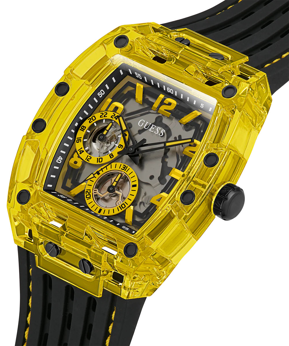 GUESS Mens Black Yellow Multi-function Watch