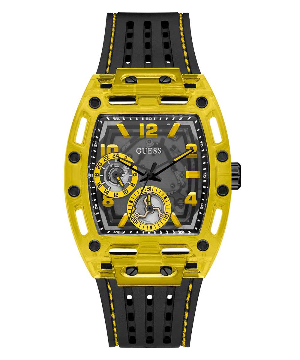 GUESS Mens Black Yellow Multi-function Watch