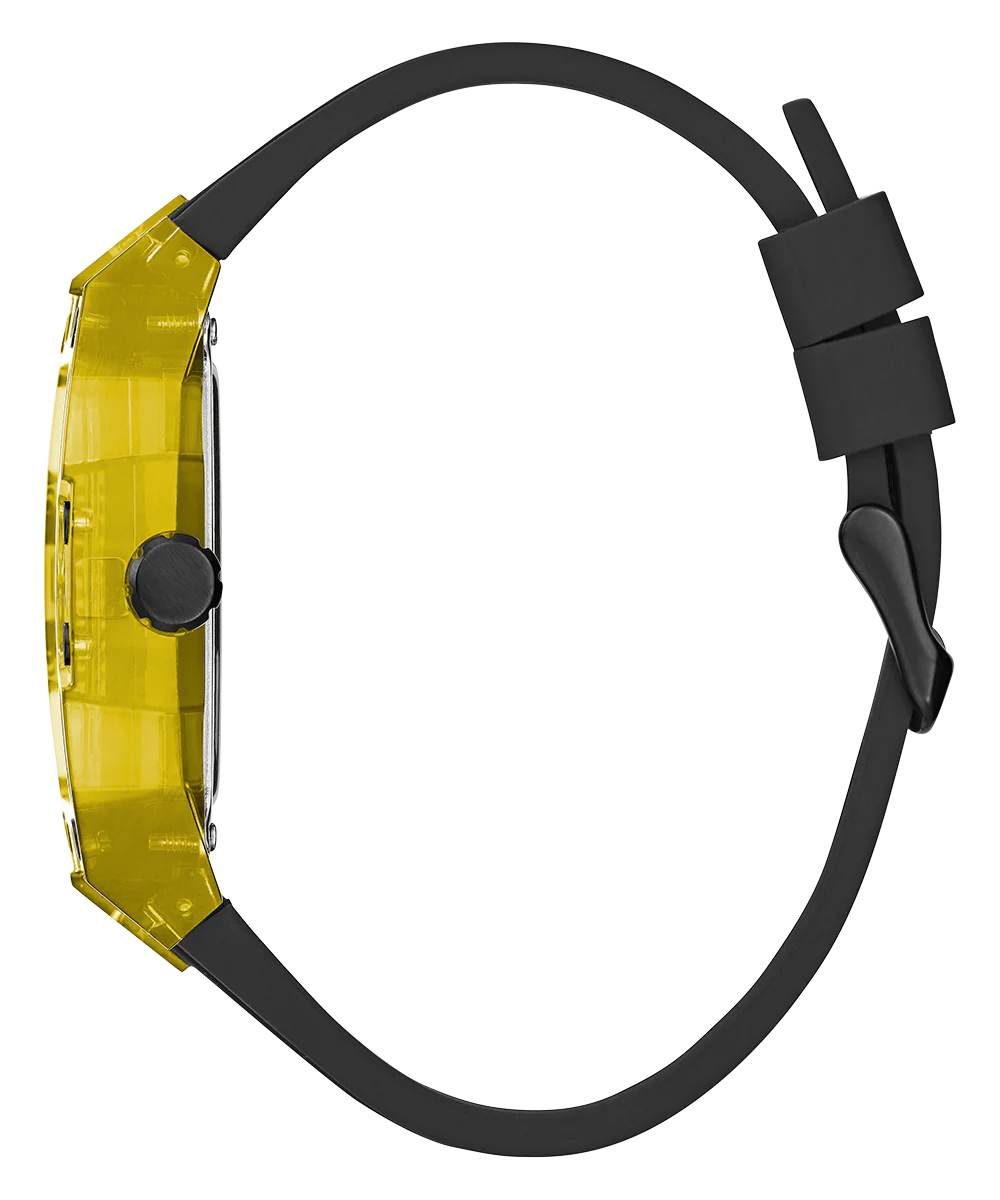 GUESS Mens Black Yellow Multi-function Watch