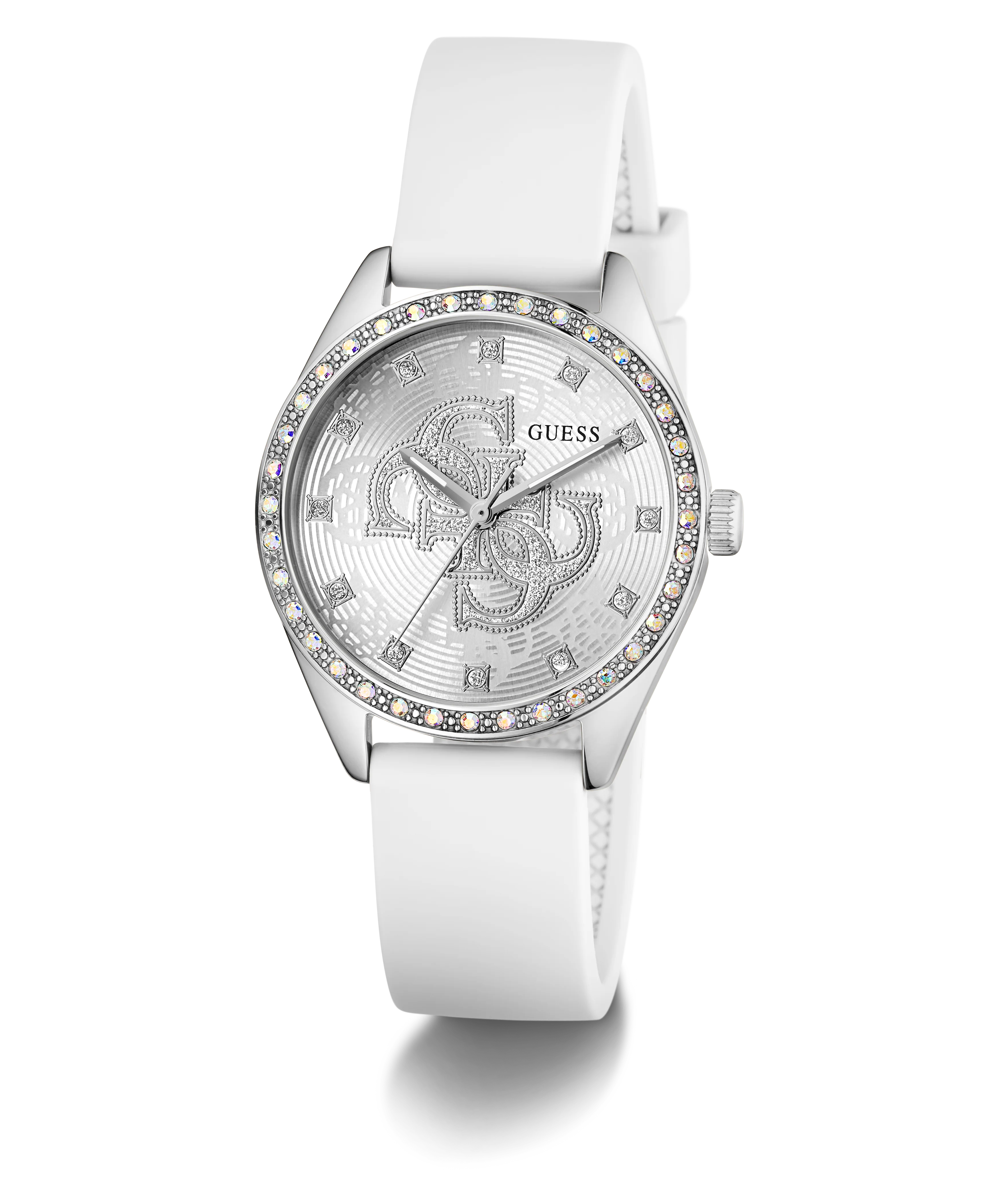 GUESS Ladies White Silver Tone Analog Watch