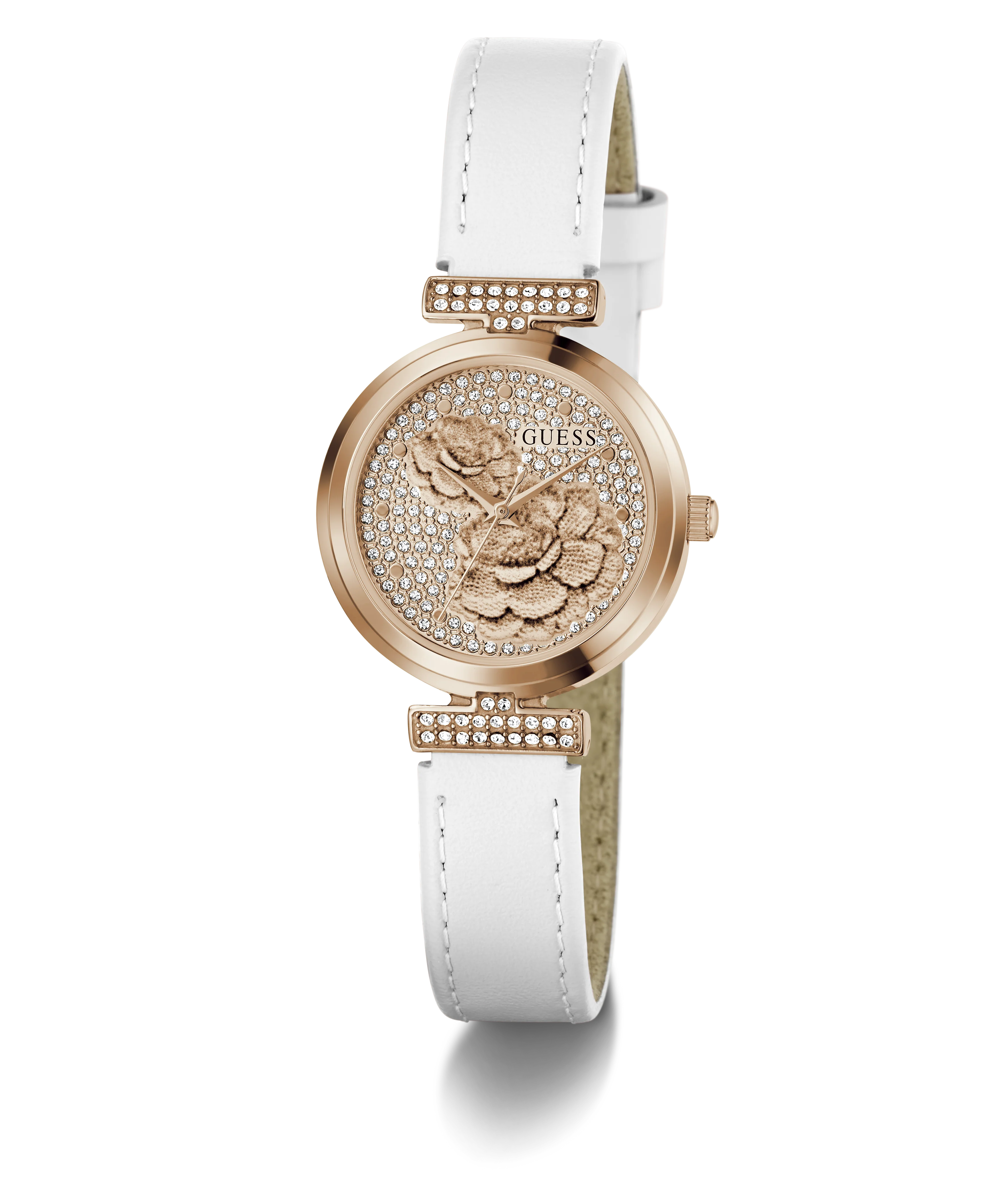 GUESS Ladies White Rose Gold Tone Analog Watch