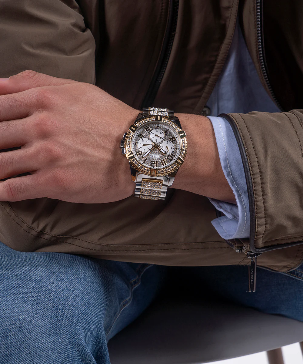 GUESS Mens Silver Tone/Gold Tone Multi-function Watch
