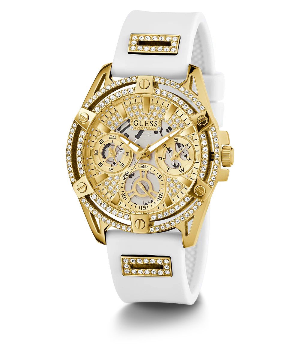 GUESS Ladies White Gold Tone Multi-function Watch