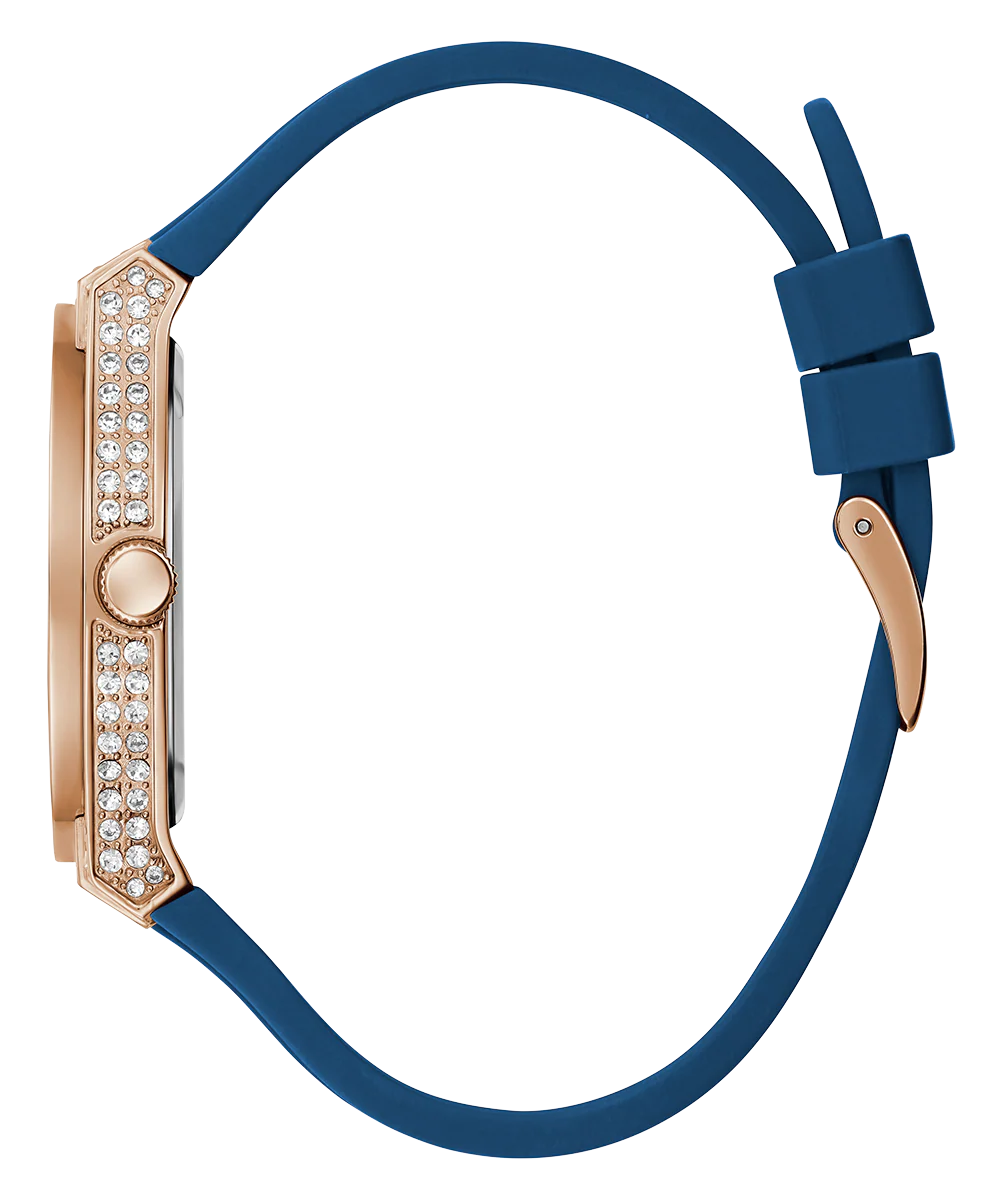 GUESS Ladies Blue Rose Gold Tone Multi-function Watch