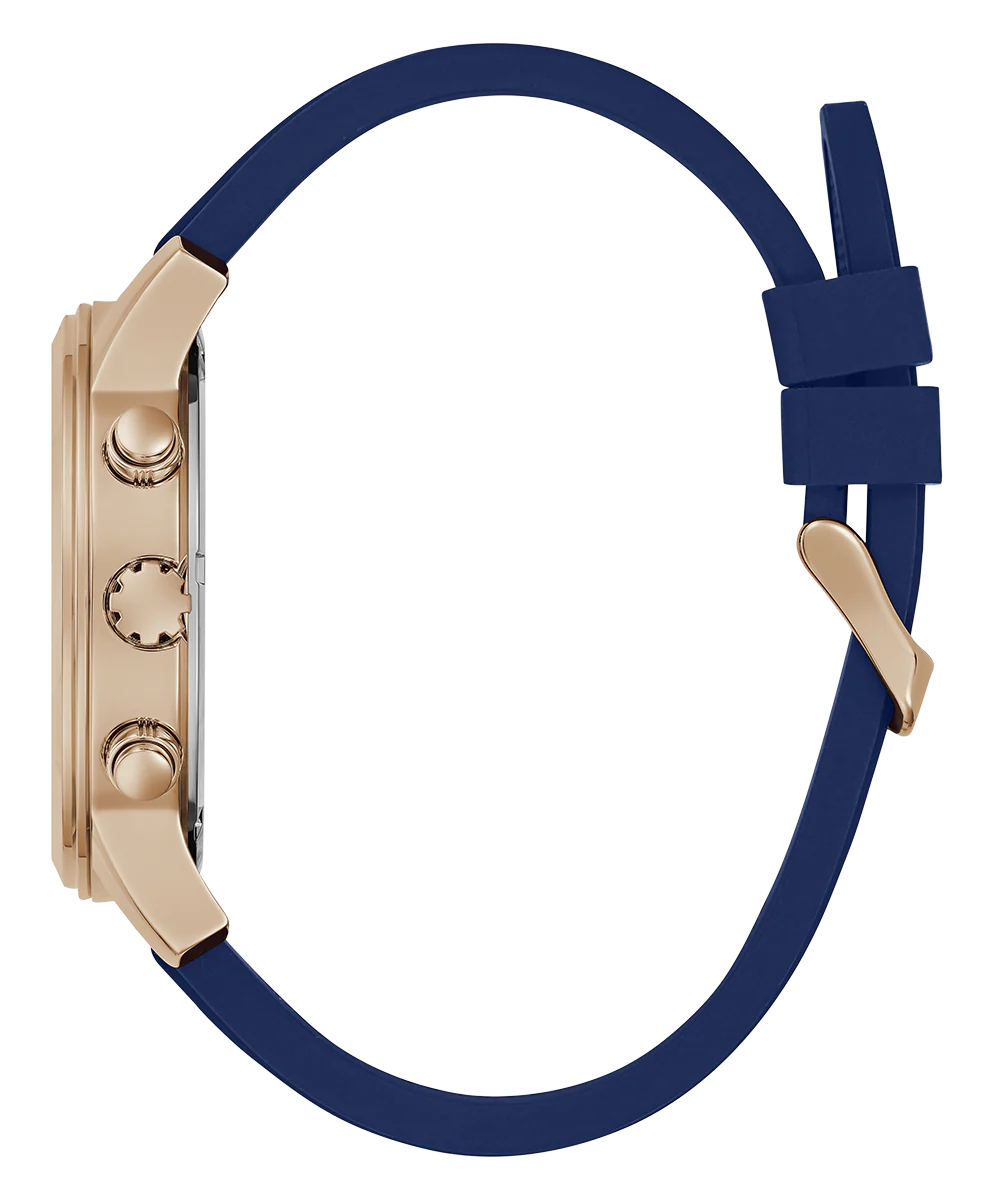 GUESS Mens Blue Rose Gold Tone Multi-function Watch