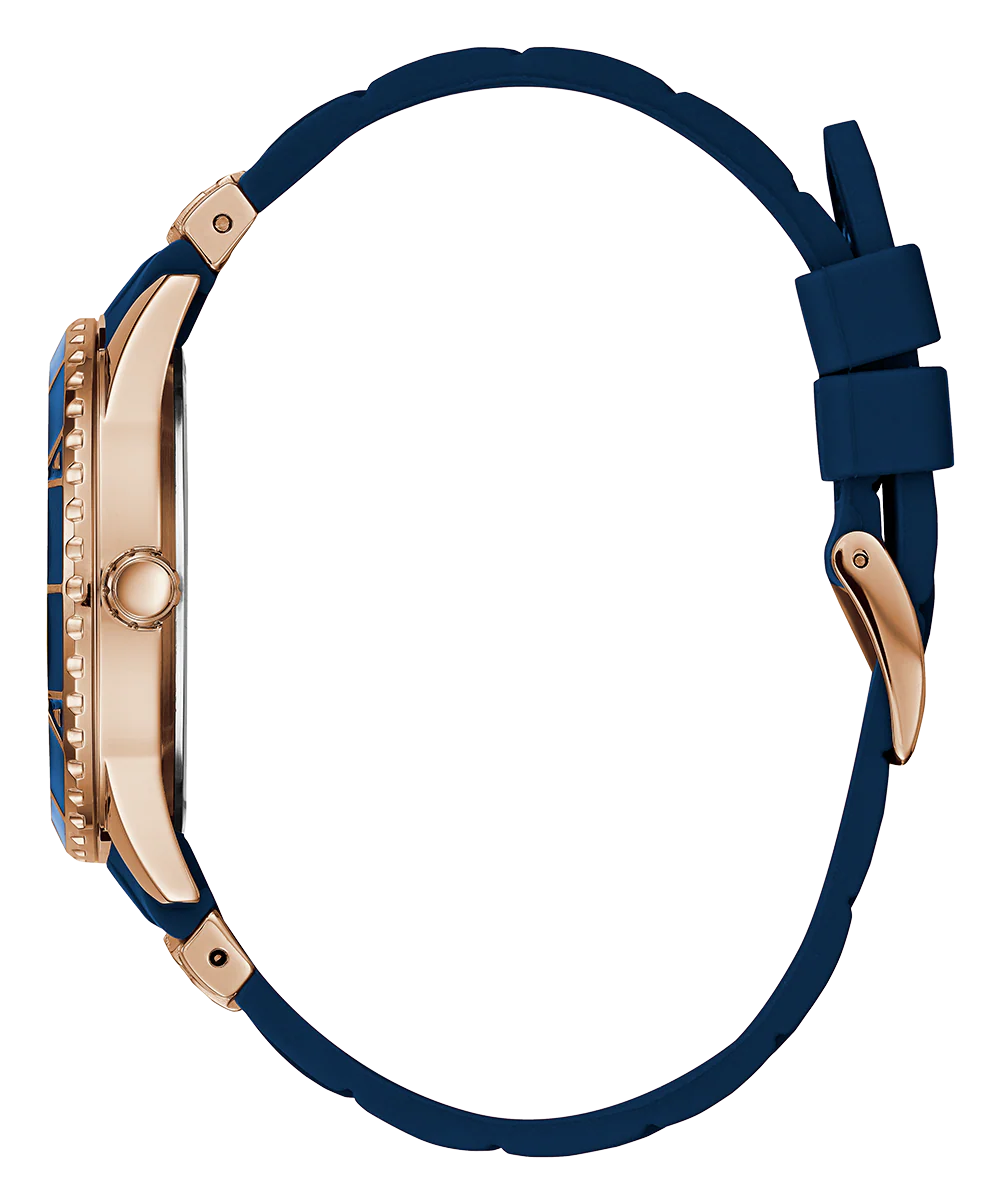 GUESS Ladies Blue Rose Gold Tone Multi-function Watch