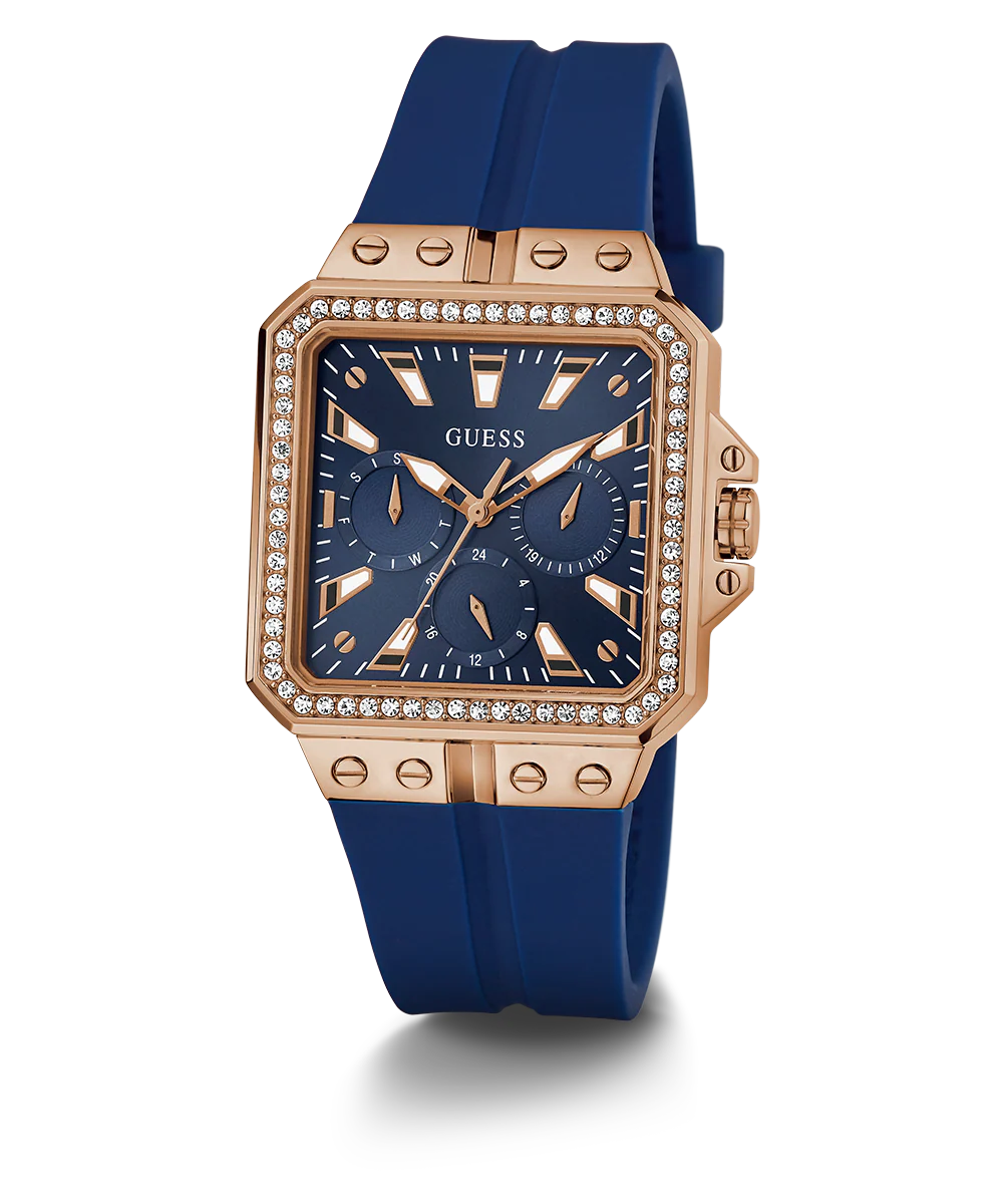 GUESS Ladies Blue Rose Gold Tone Multi-function Watch