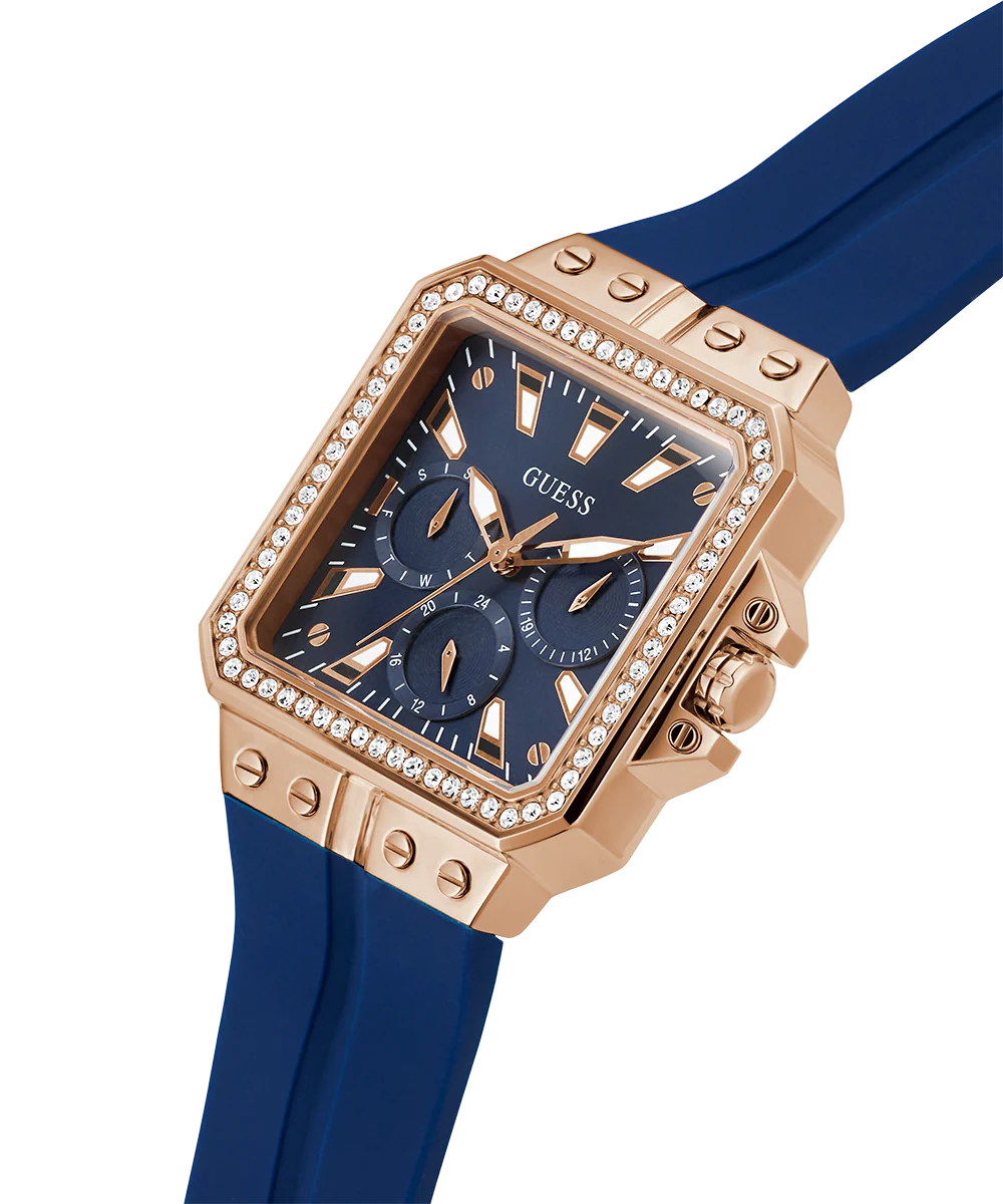 GUESS Ladies Blue Rose Gold Tone Multi-function Watch