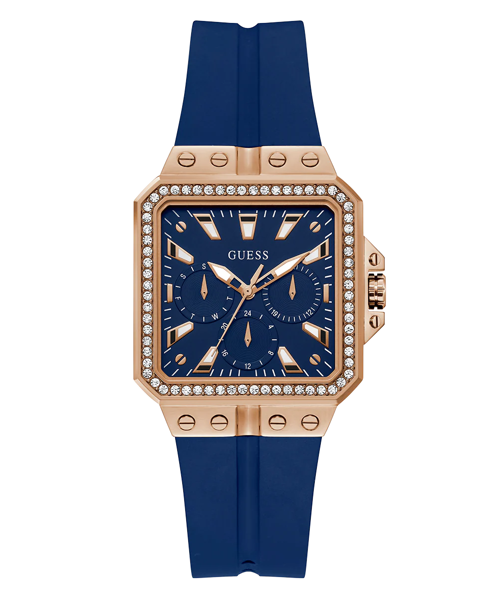 GUESS Ladies Blue Rose Gold Tone Multi-function Watch