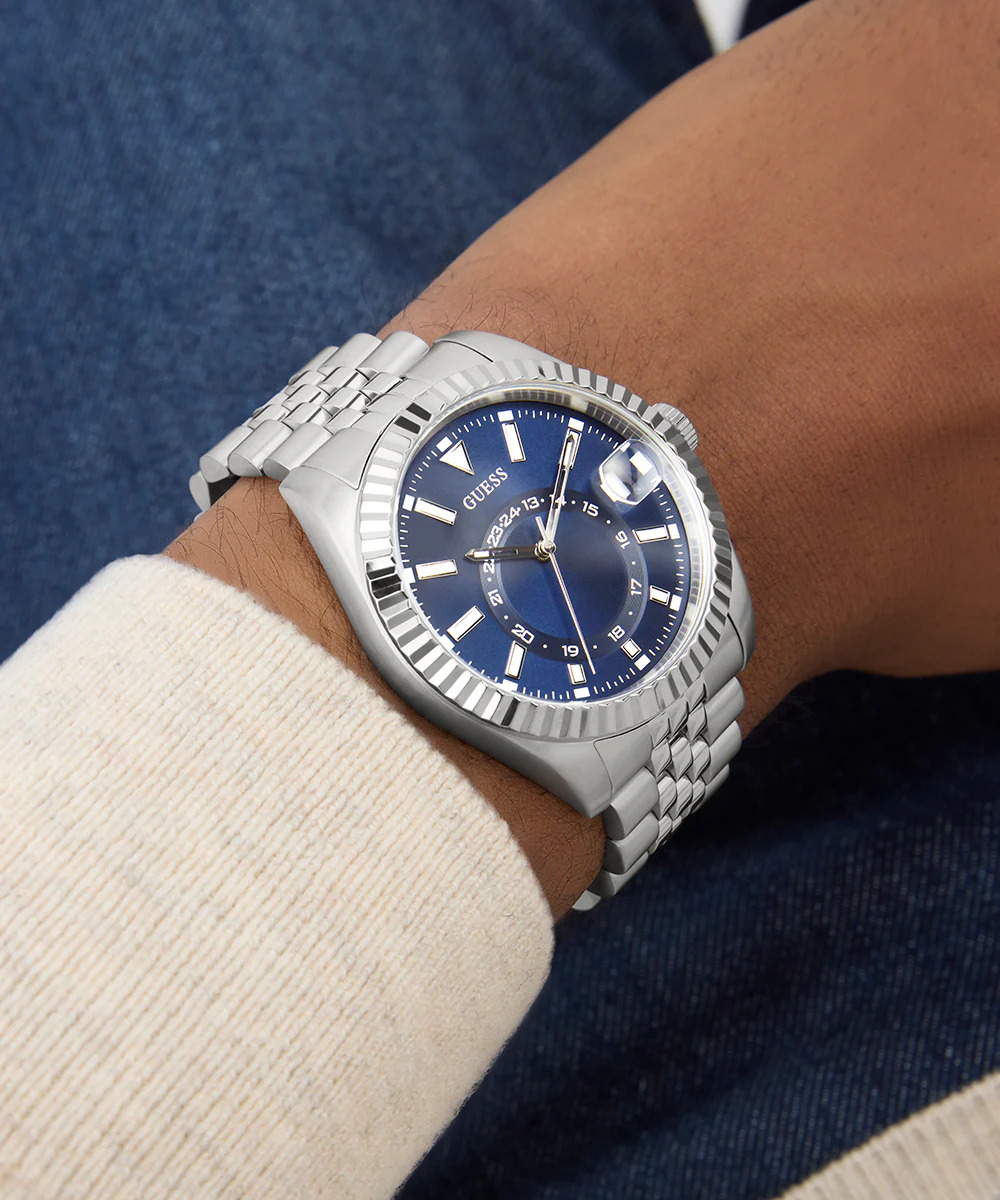 GUESS Mens Jaden Silver Tone Multi-function Date Watch